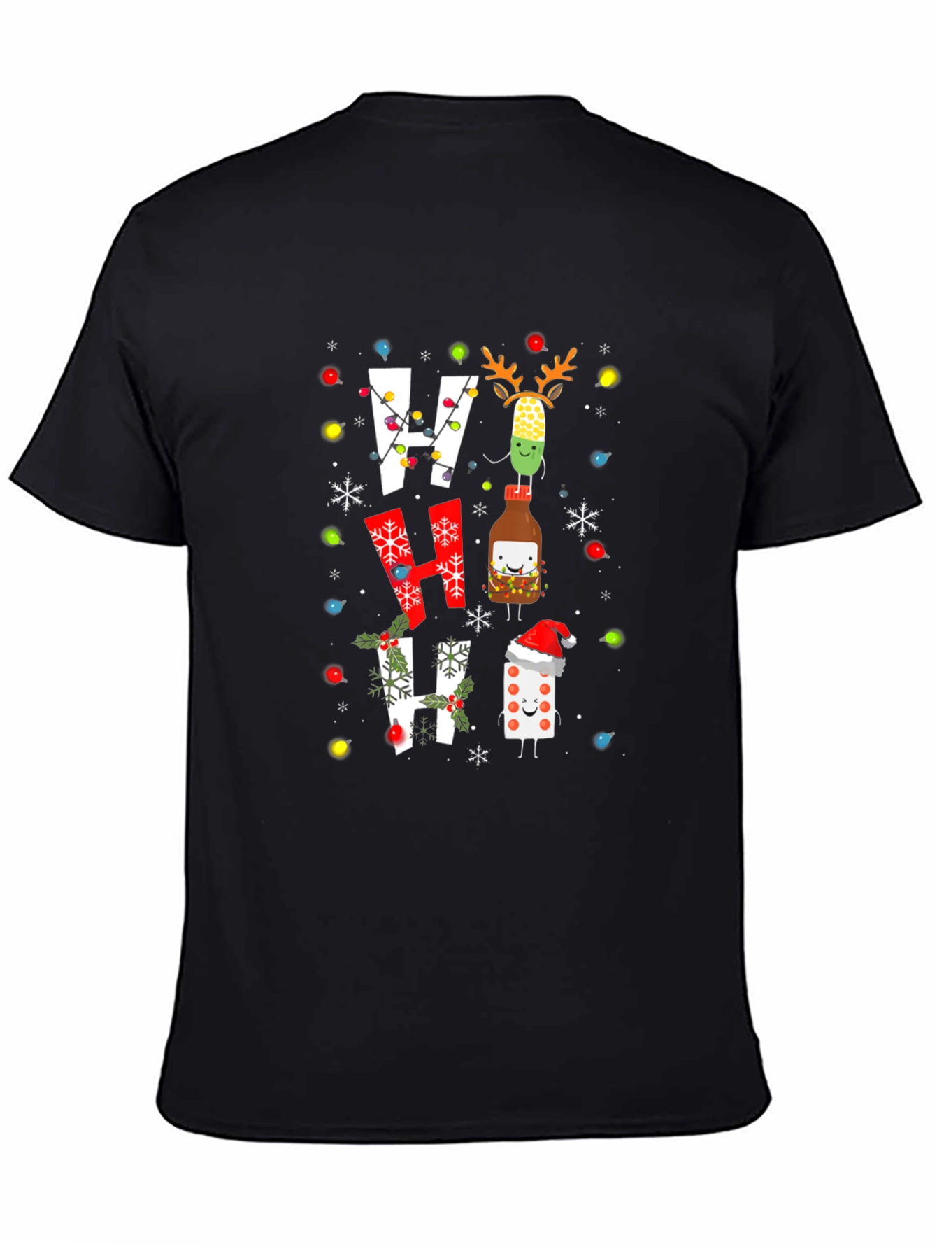 Festive Ho Ho Ho T-Shirt with Holiday Cartoon Design