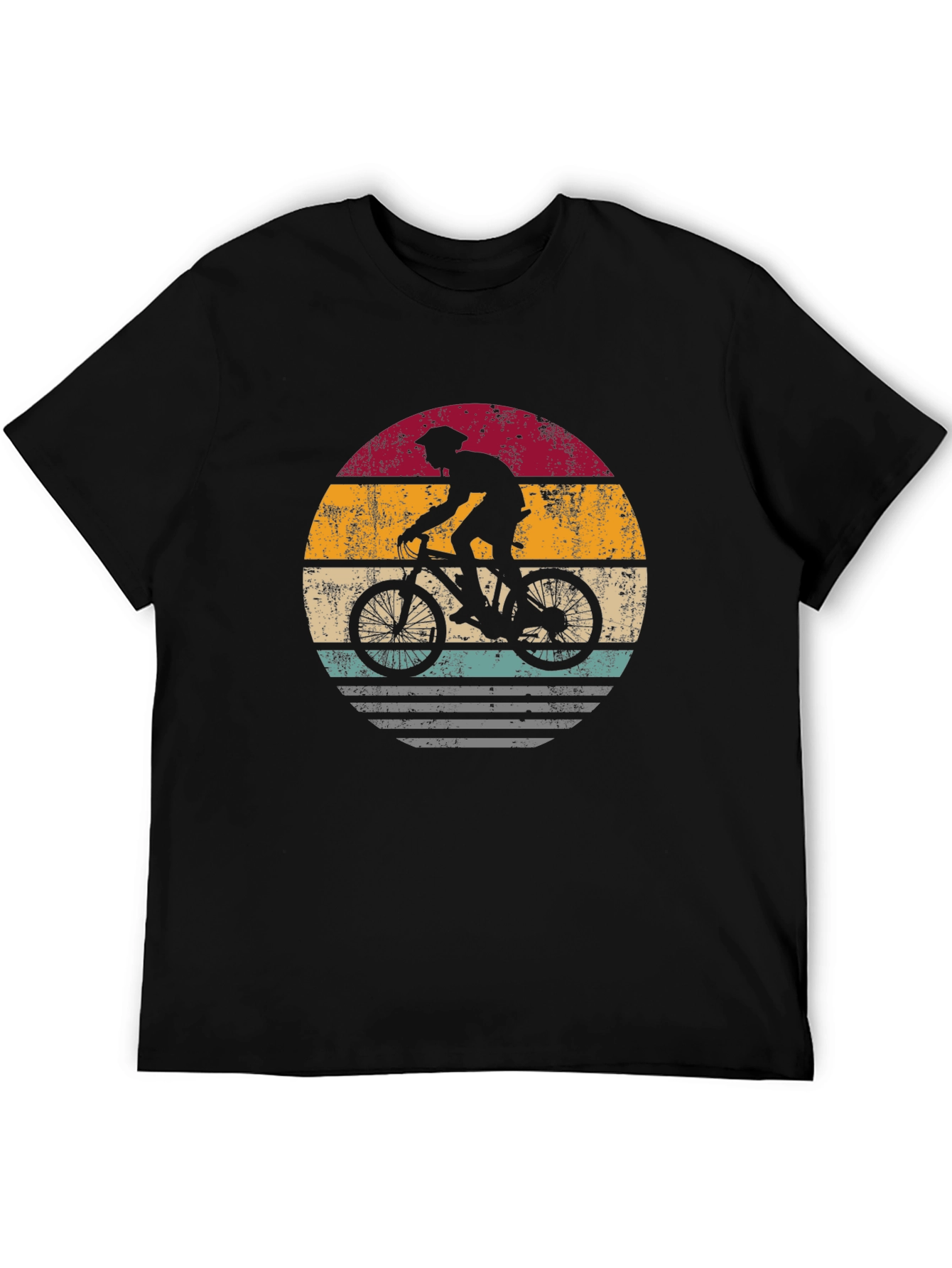 Retro Biker Graphic Tee - Mountain Bike Sunset Design