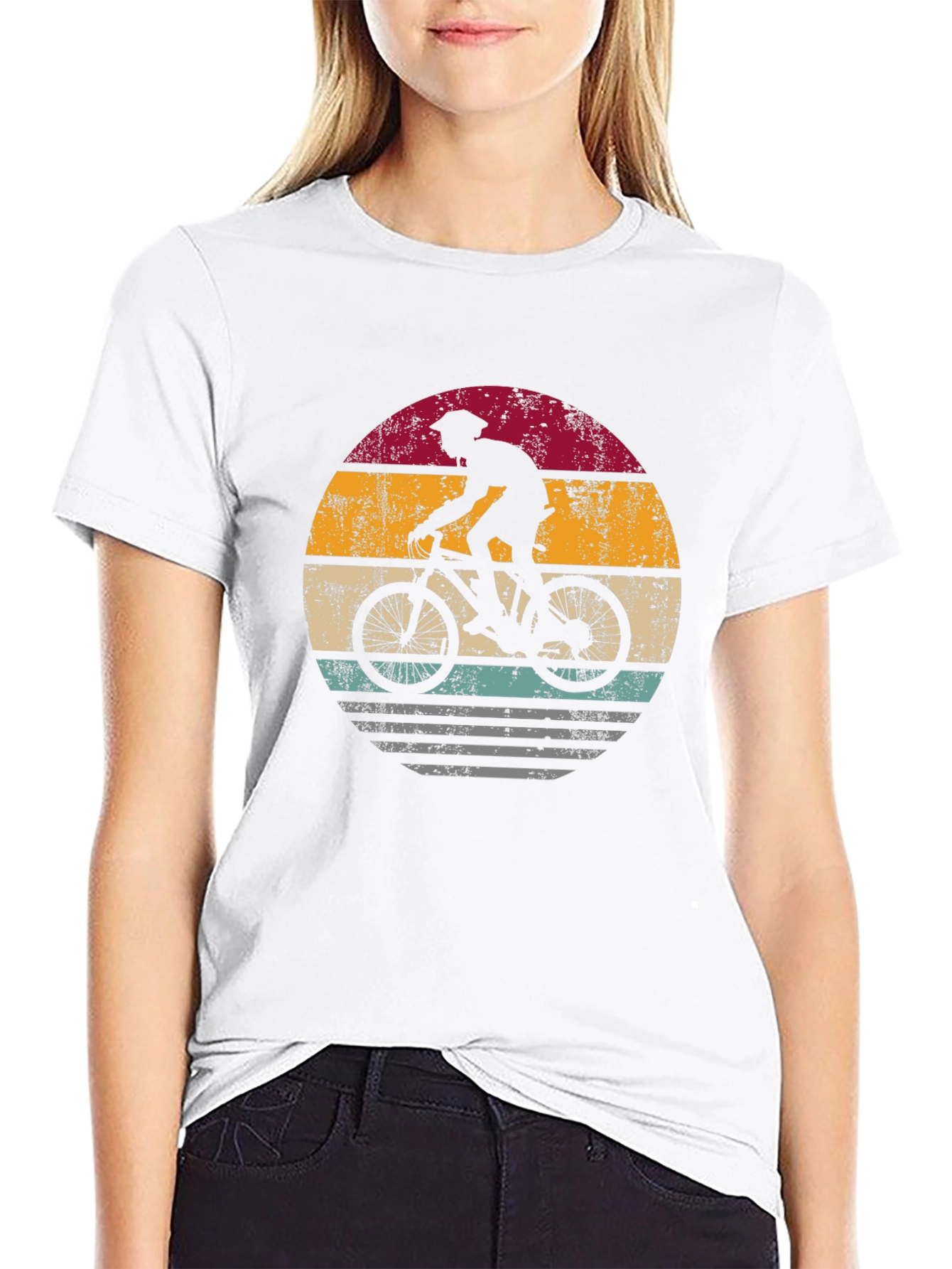 Retro Biker Graphic Tee - Mountain Bike Sunset Design