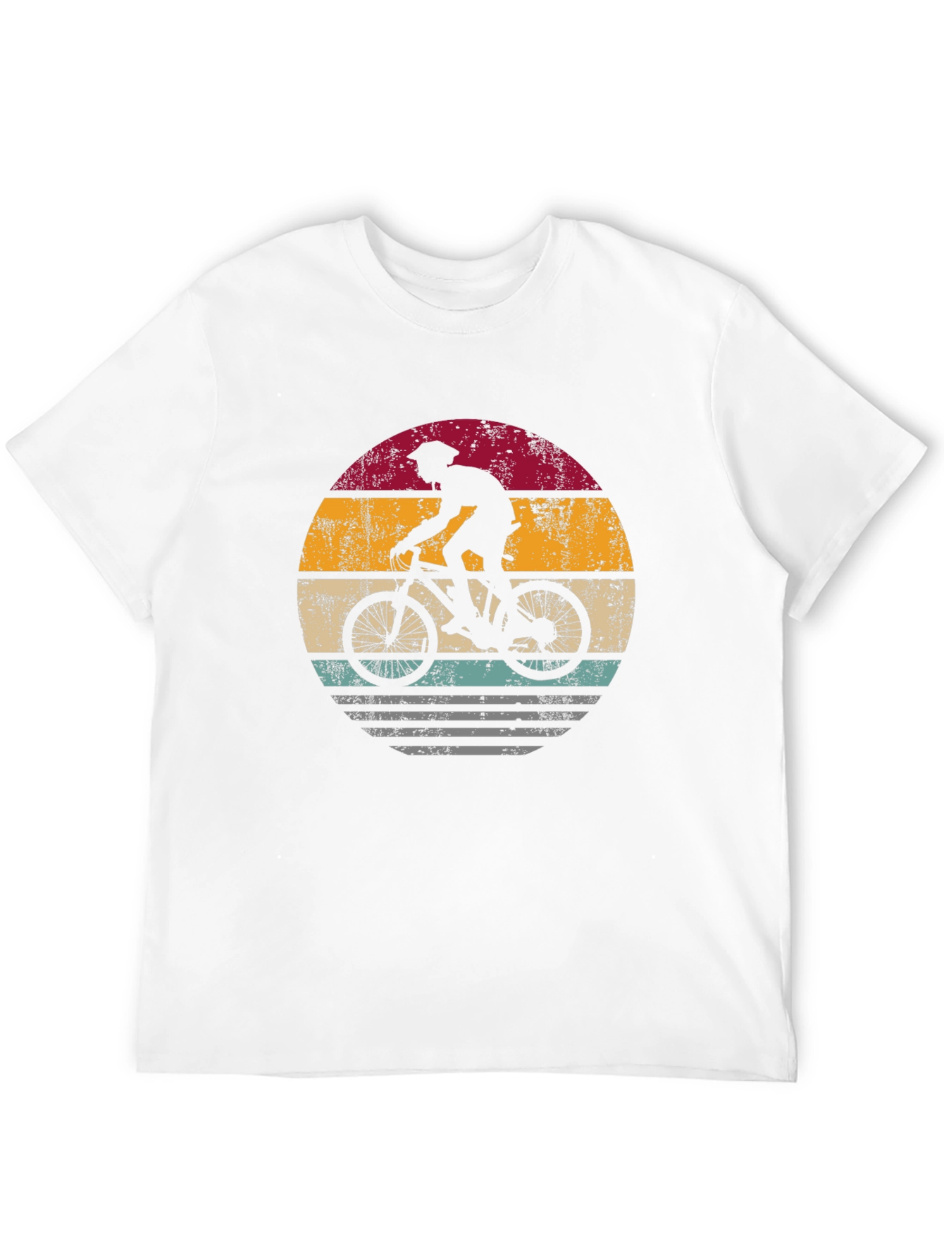 Retro Biker Graphic Tee - Mountain Bike Sunset Design