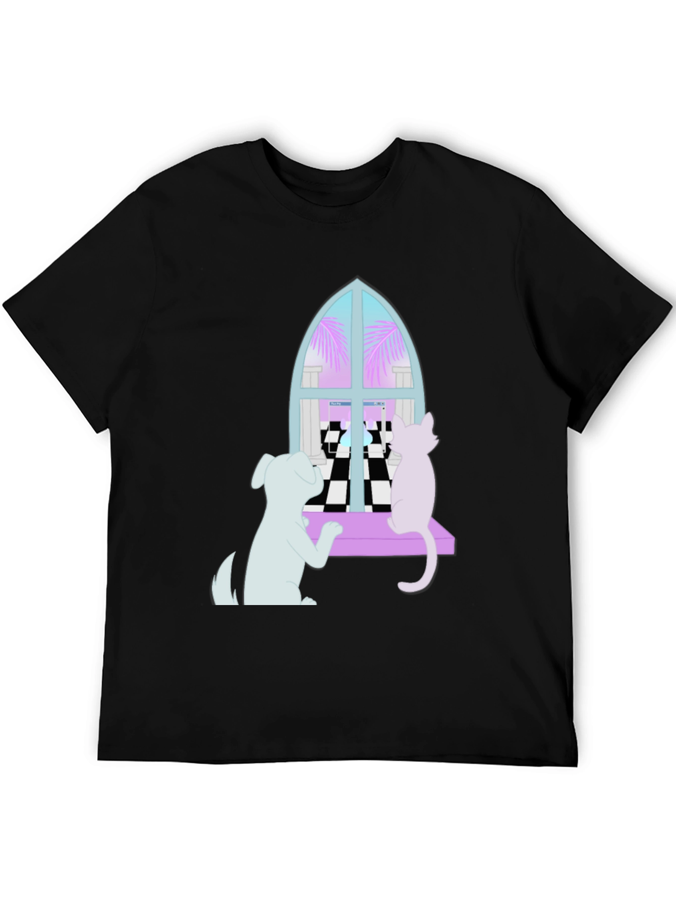 Dog and Cat Window T-Shirt - Black