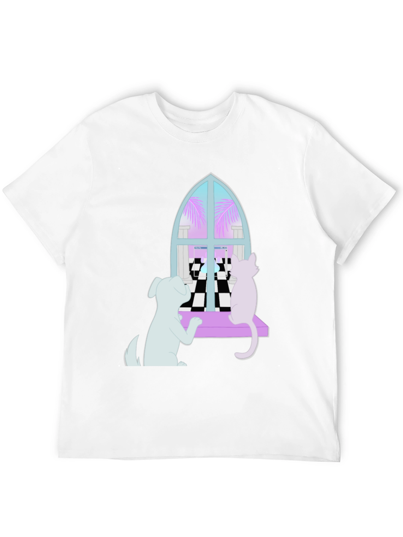 Dog and Cat Window T-Shirt - Black