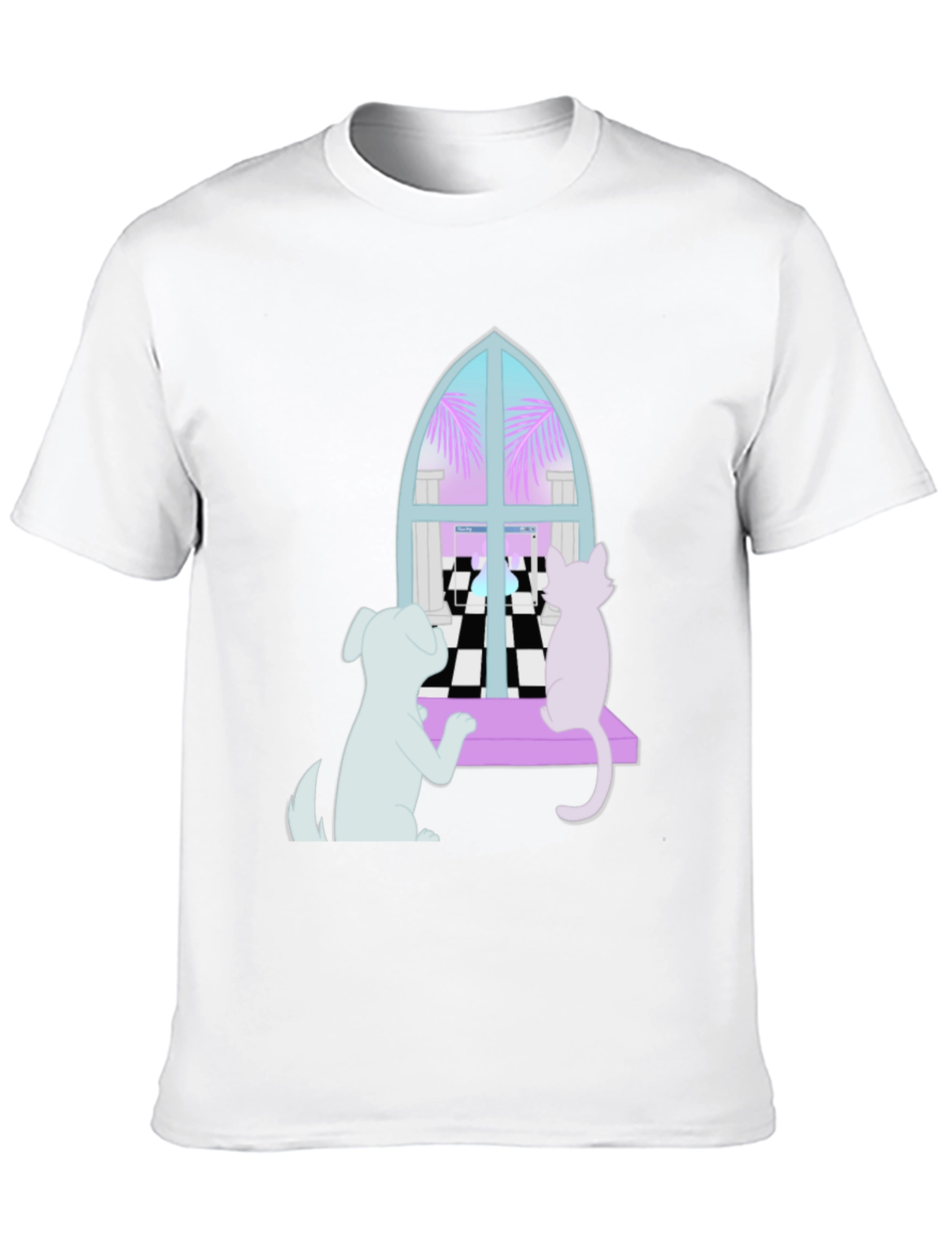 Dog and Cat Window T-Shirt - Black
