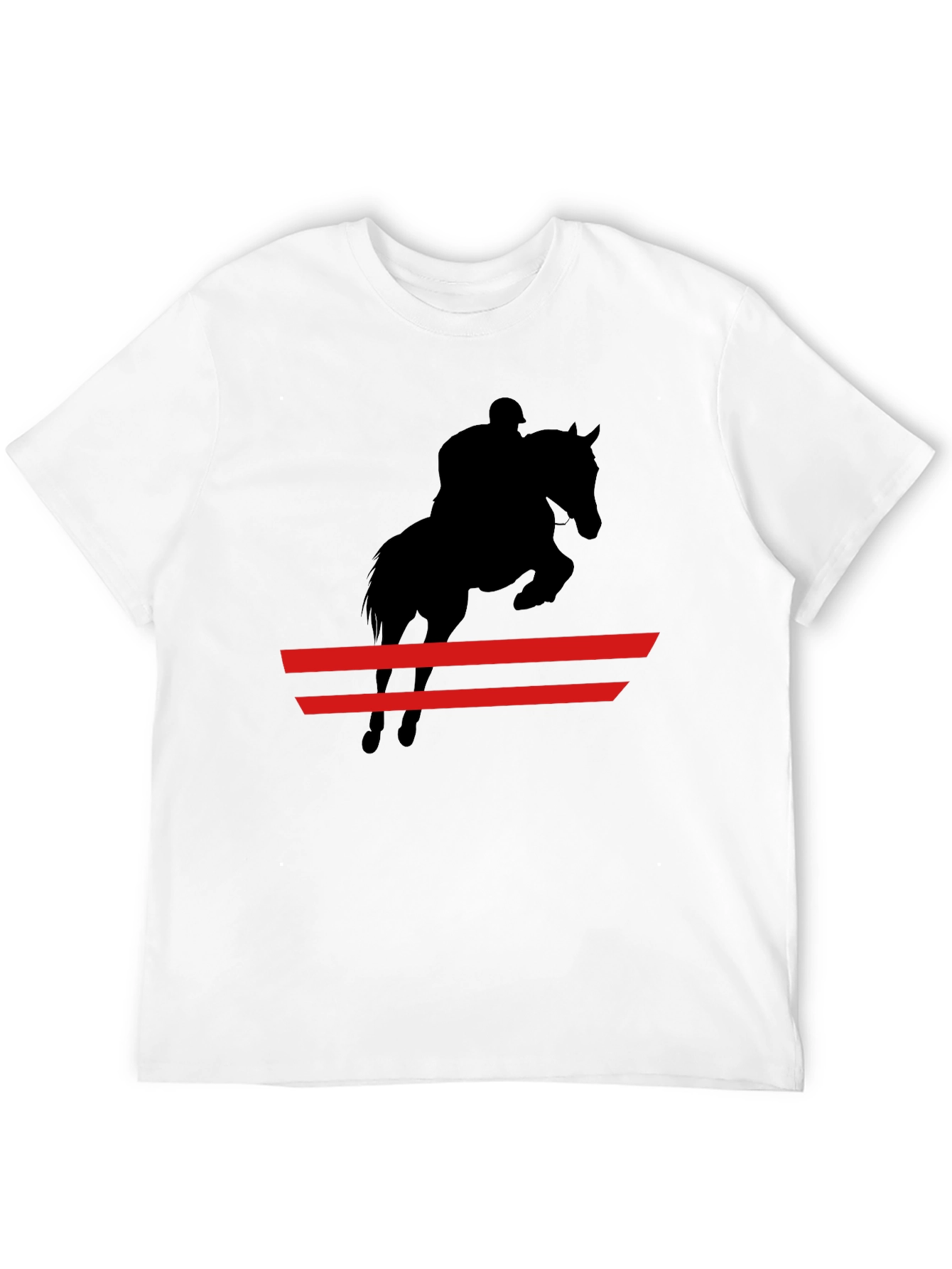Equestrian Black T-Shirt: Horse & Rider Jumping