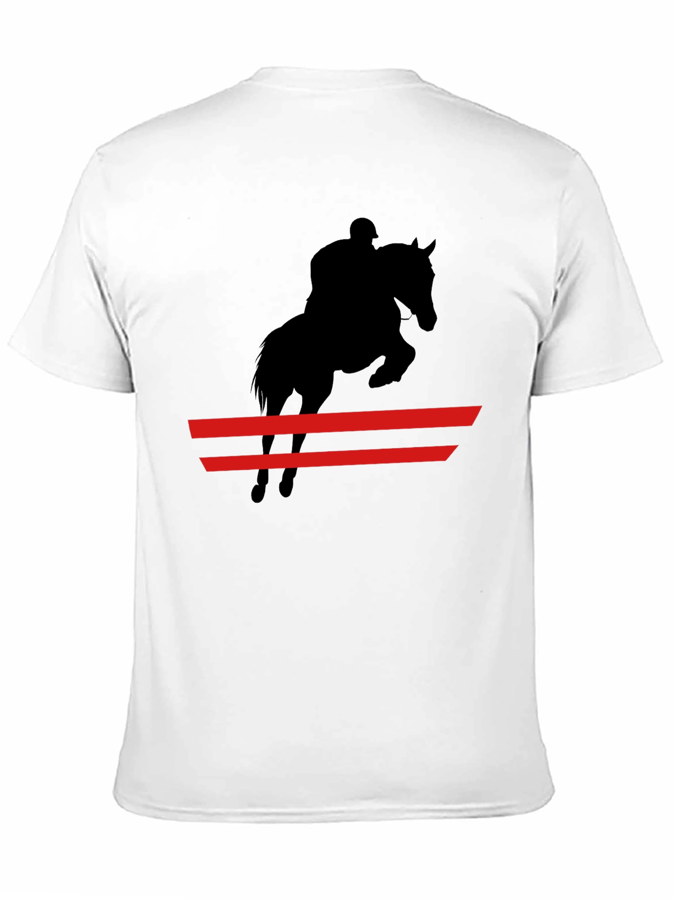 Equestrian Black T-Shirt: Horse & Rider Jumping