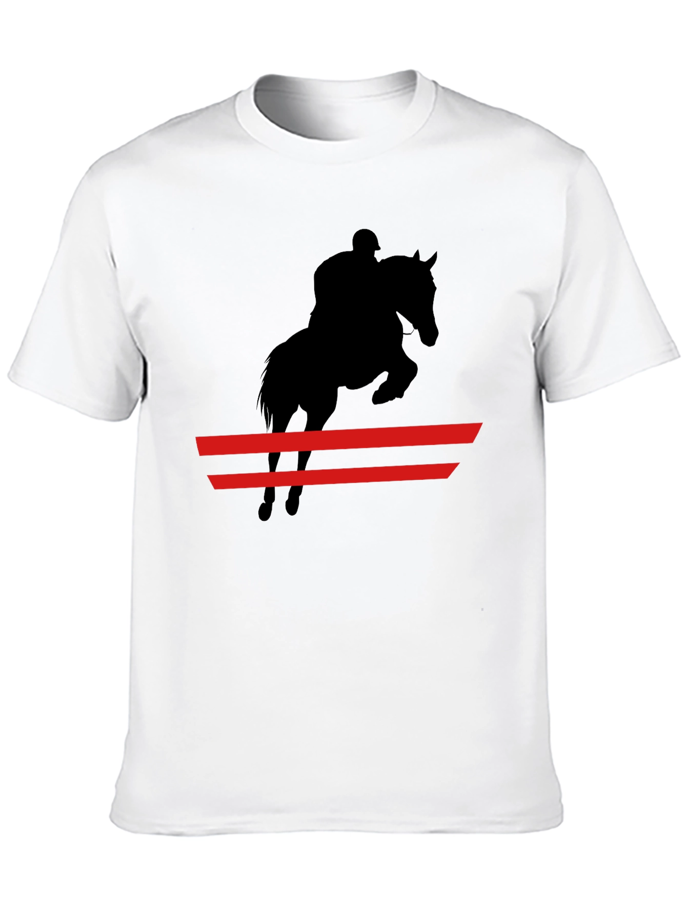 Equestrian Black T-Shirt: Horse & Rider Jumping