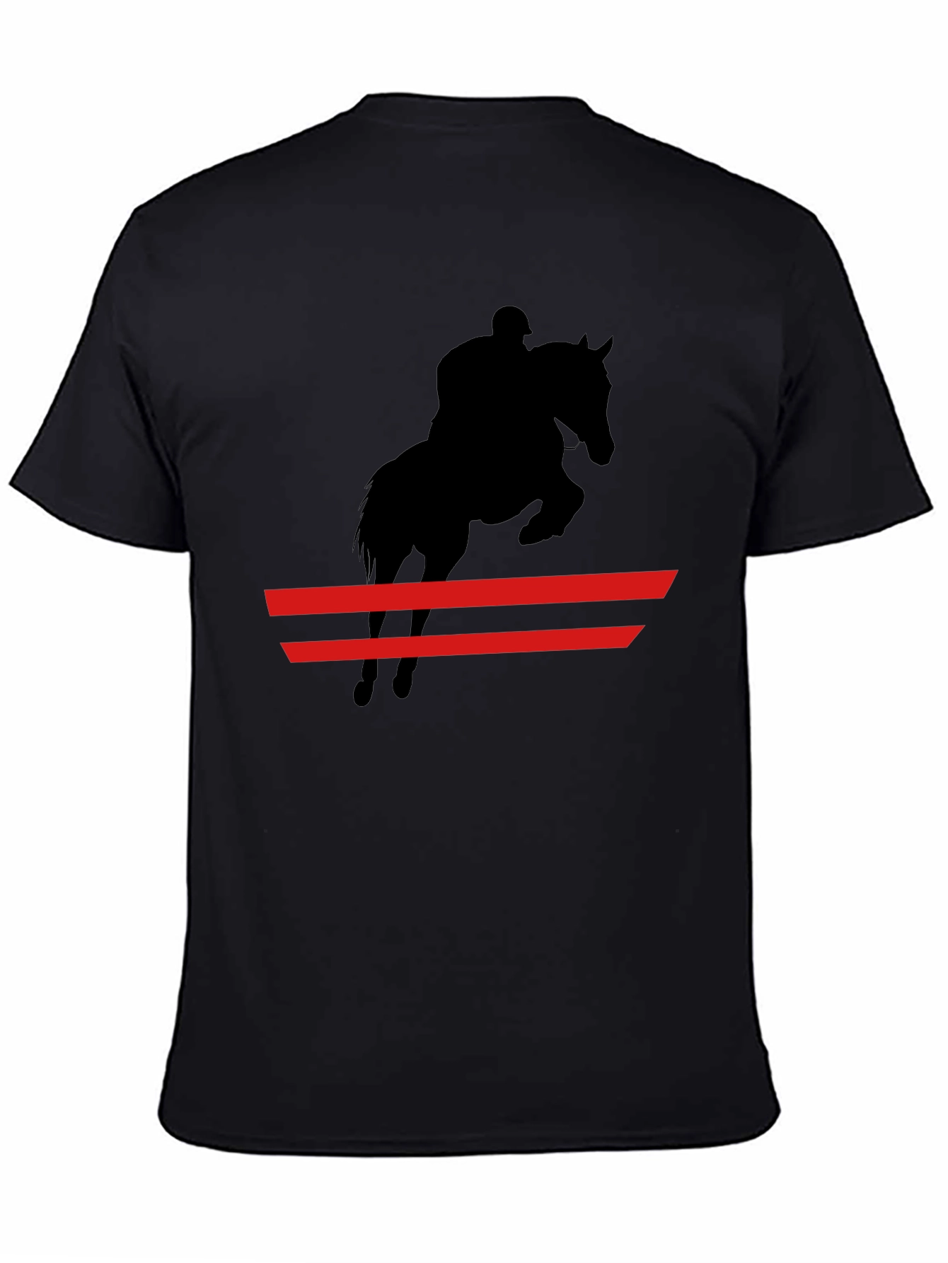 Equestrian Black T-Shirt: Horse & Rider Jumping
