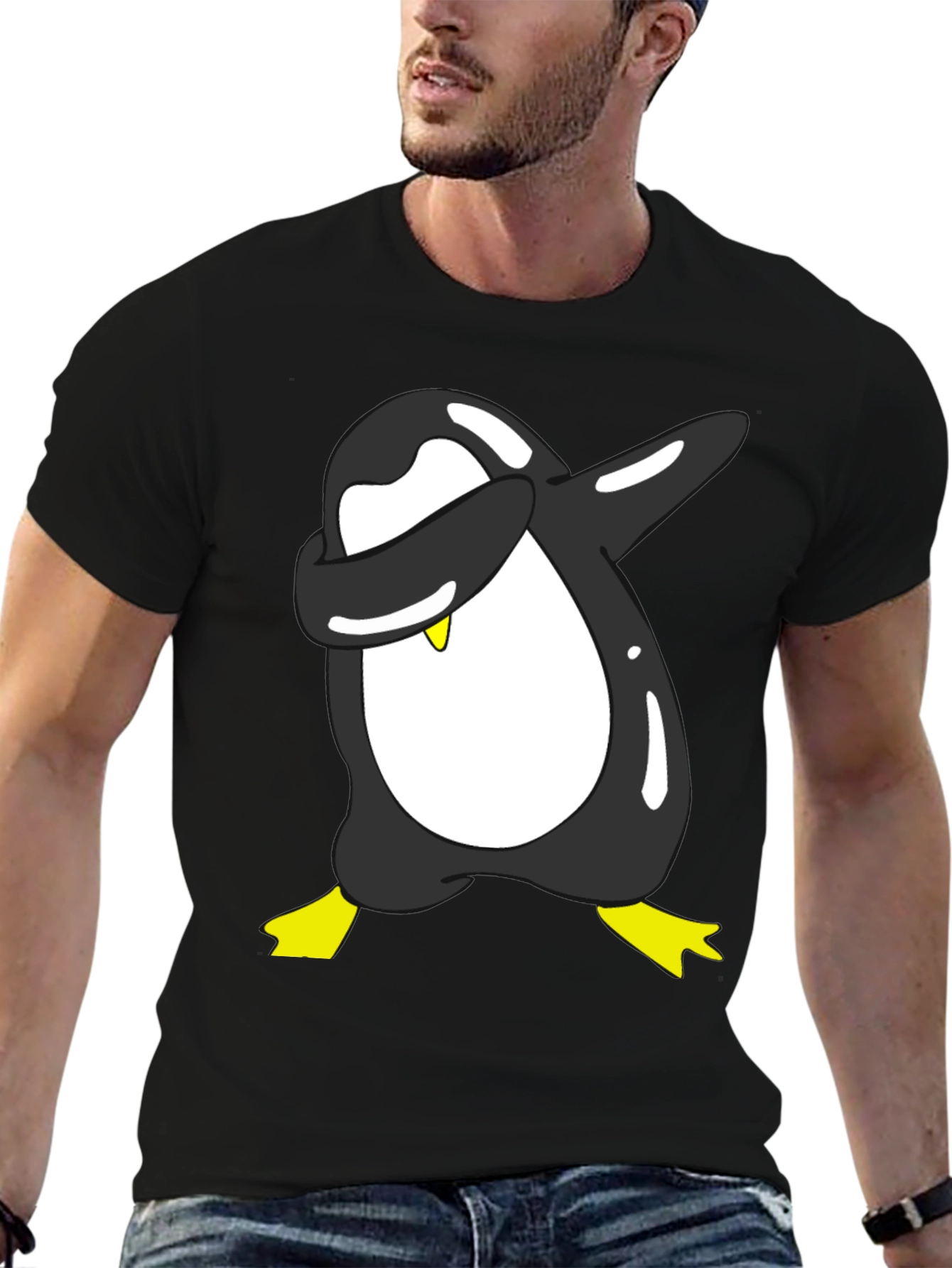 Dabbing Penguin Graphic Tee - Black Cotton Blend