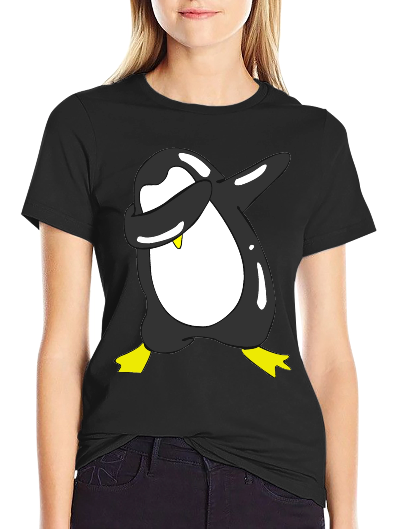 Dabbing Penguin Graphic Tee - Black Cotton Blend