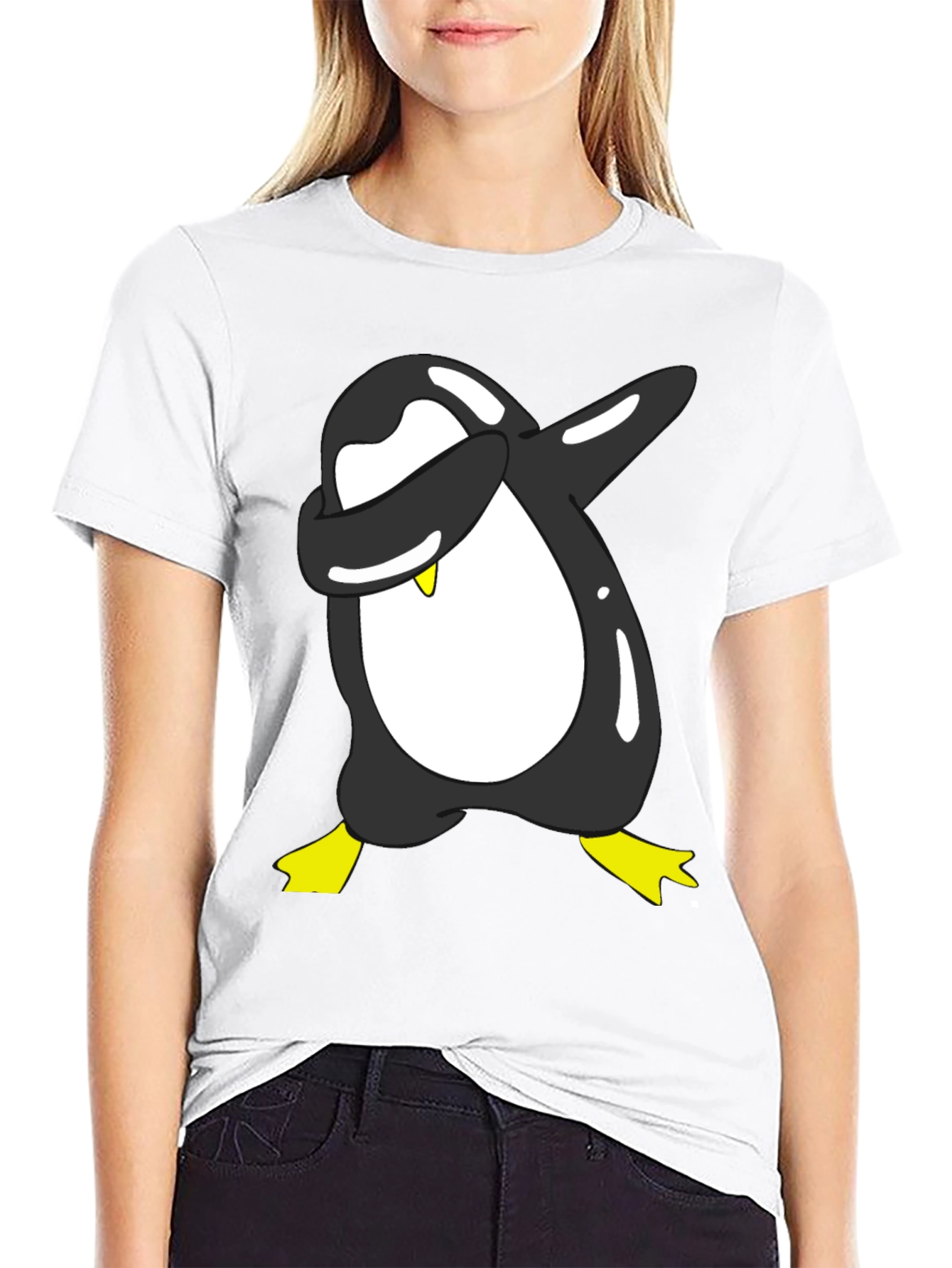 Dabbing Penguin Graphic Tee - Black Cotton Blend