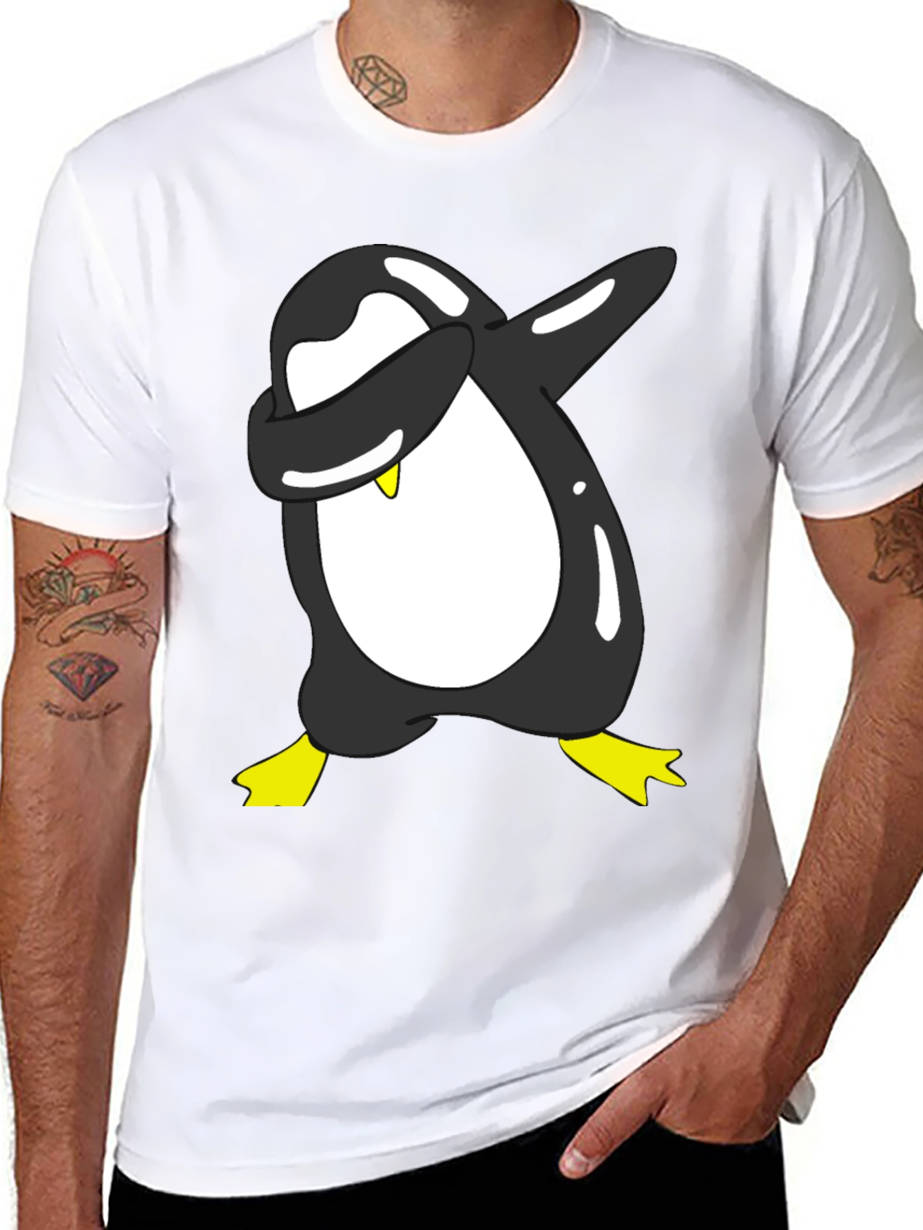 Dabbing Penguin Graphic Tee - Black Cotton Blend