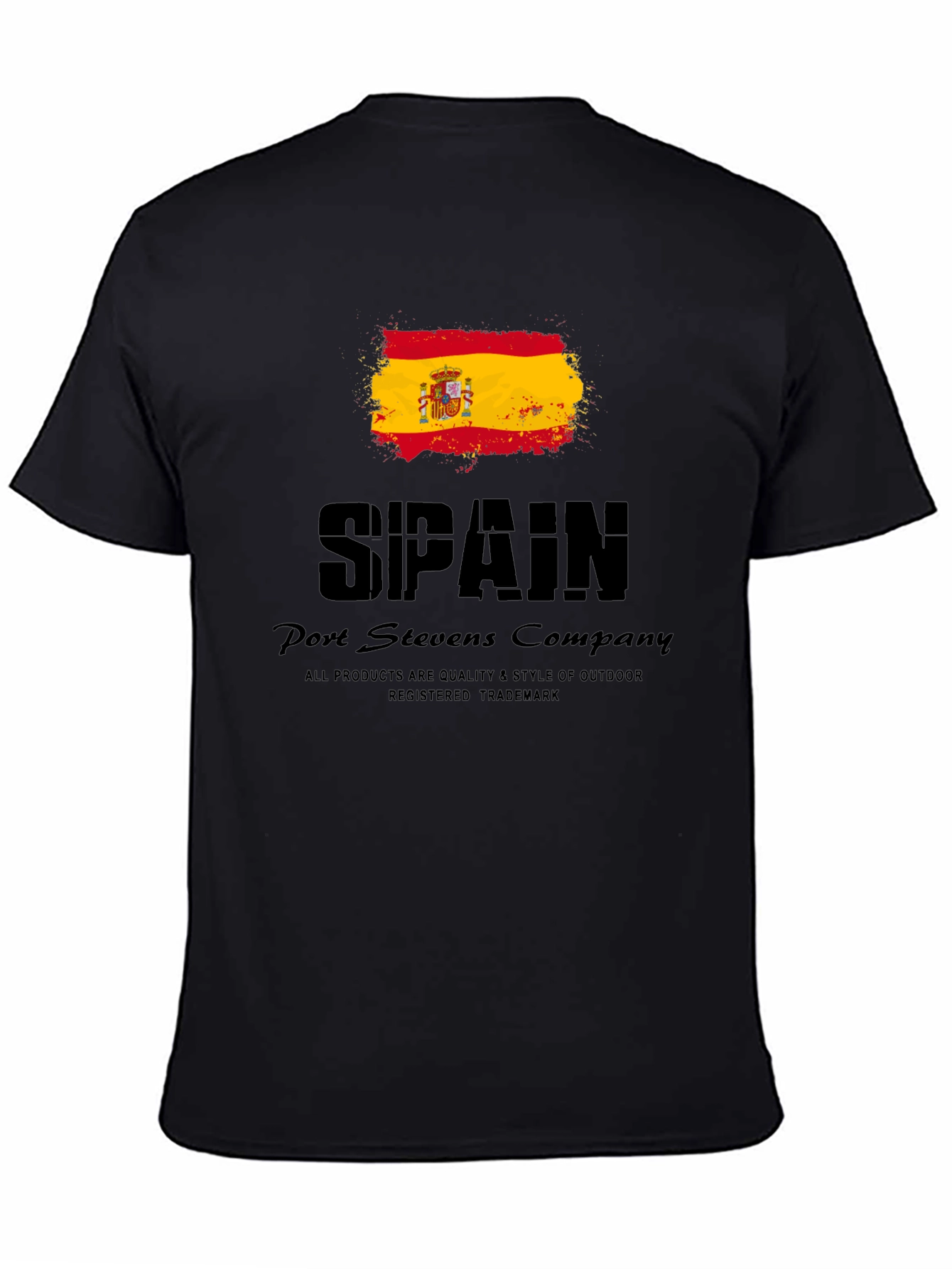 Spain Flag Graphic Print Black T-Shirt