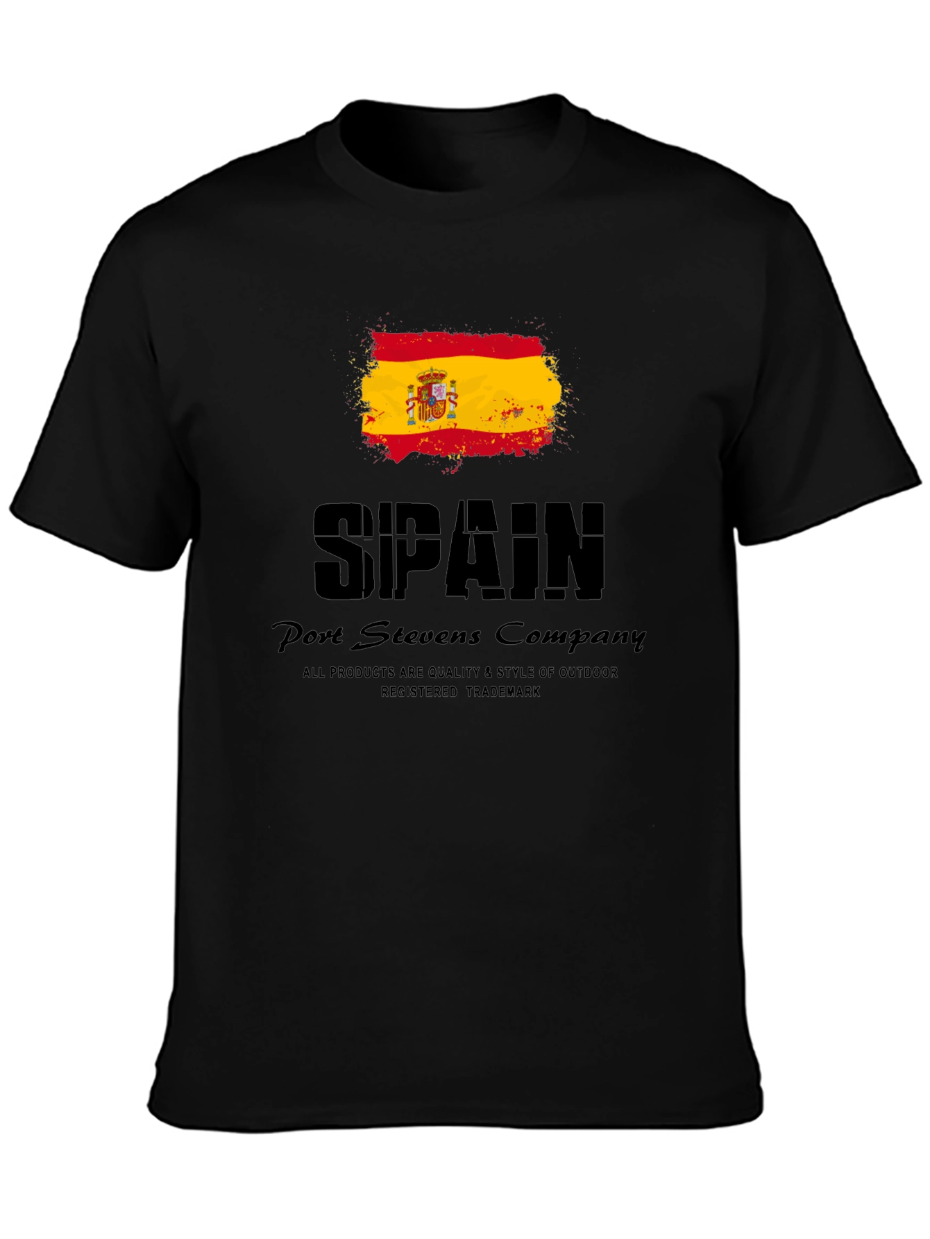Spain Flag Graphic Print Black T-Shirt