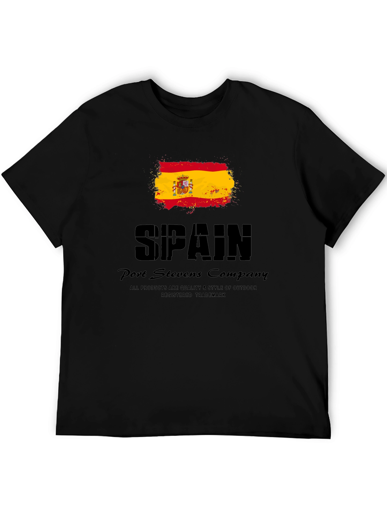 Spain Flag Graphic Print Black T-Shirt