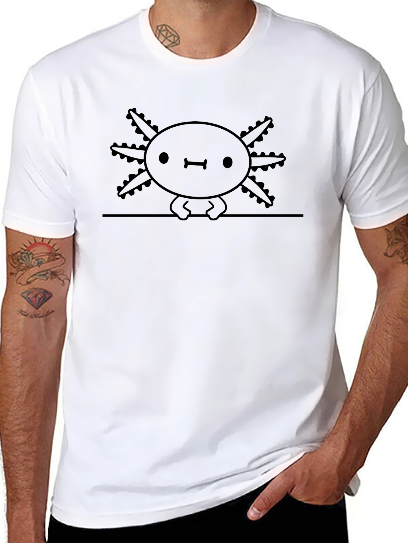 Cute Axolotl Graphic T-Shirt - Black