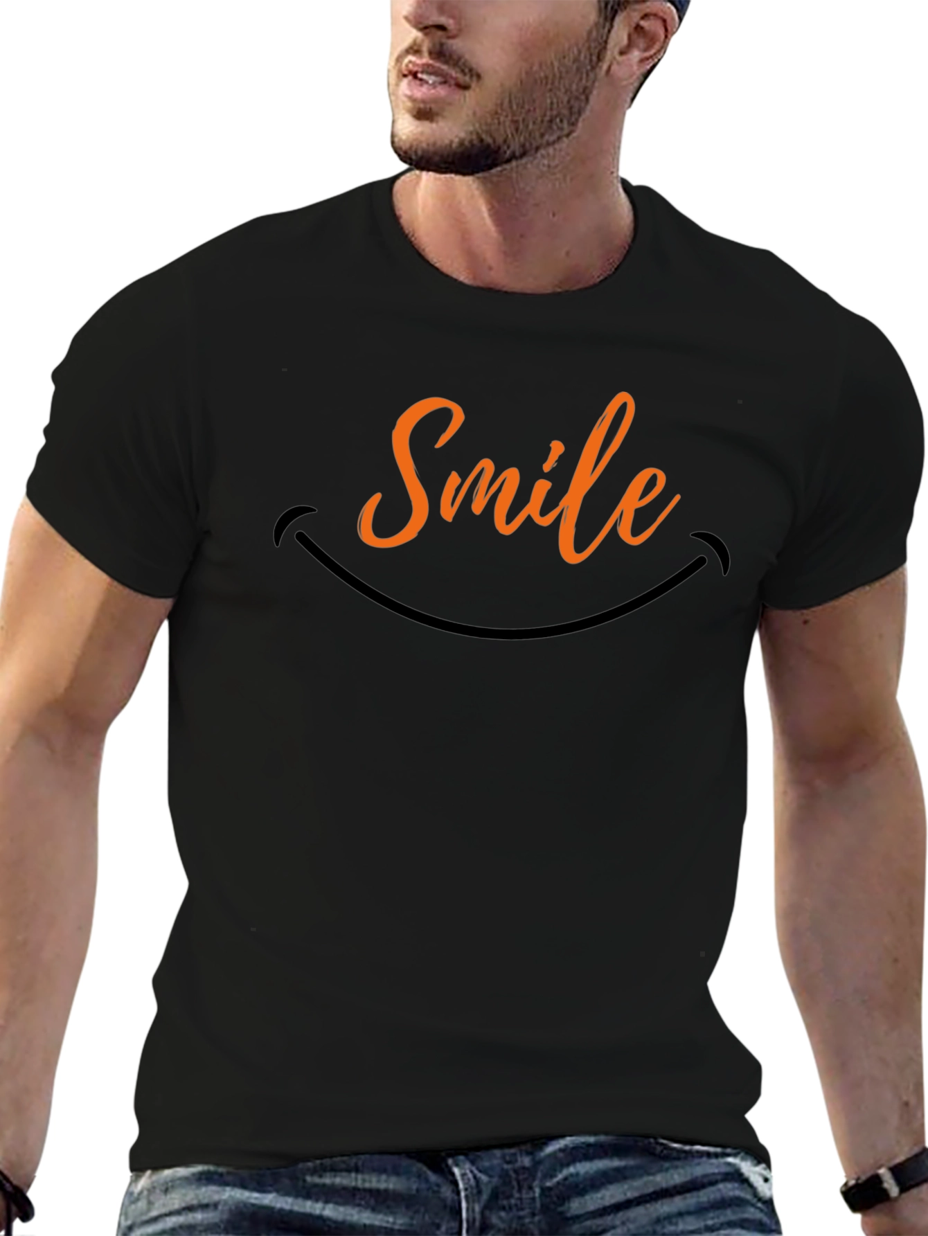 Smile Graphic T-Shirt - Black Crew Neck Tee