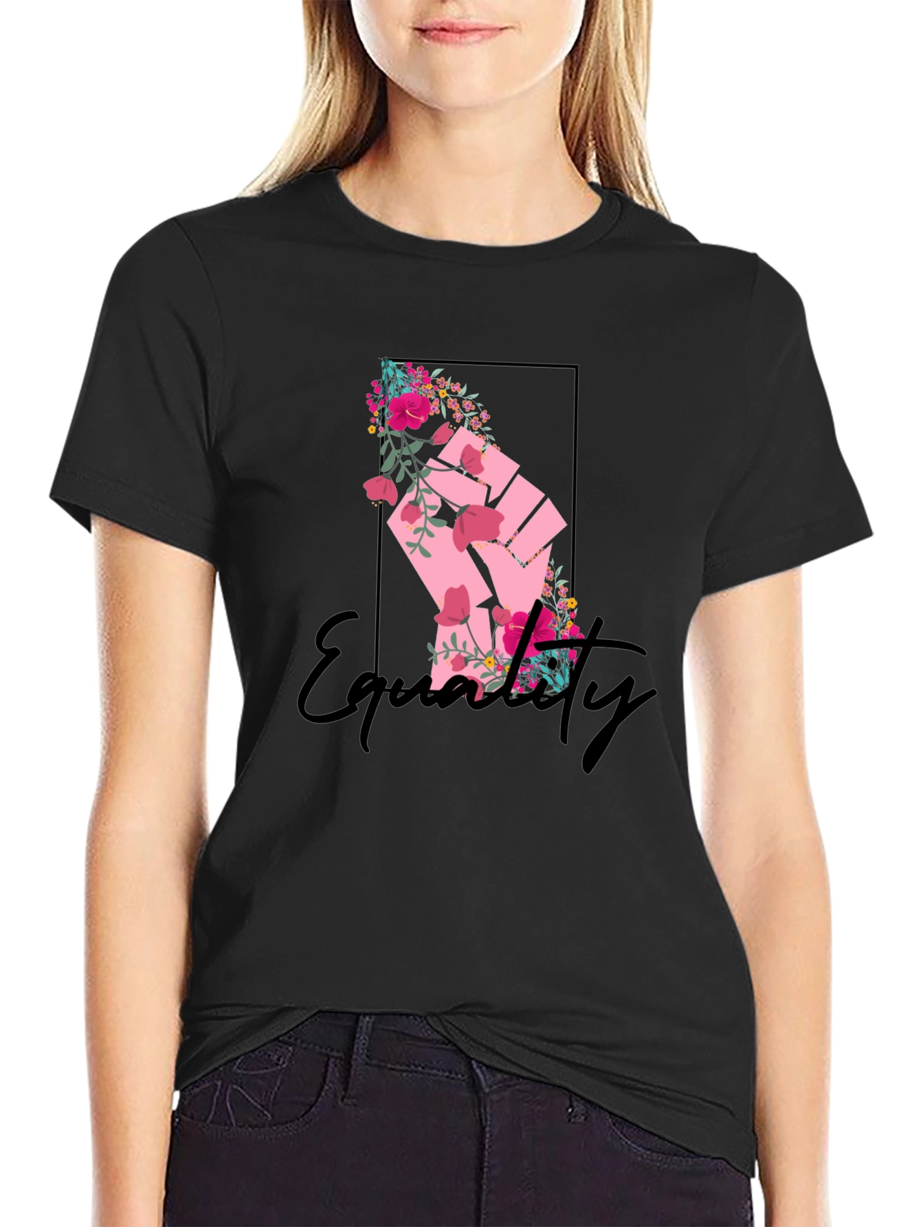 Equality Floral Fist Graphic Tee - Black