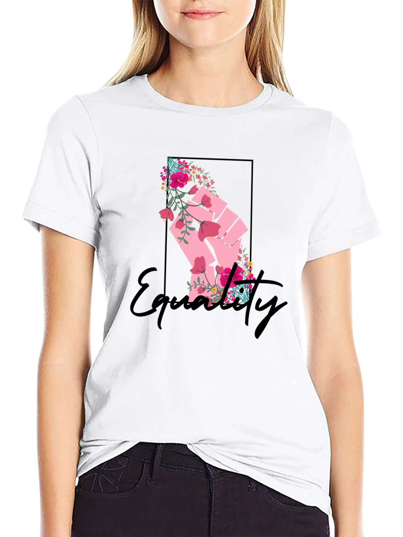 Equality Floral Fist Graphic Tee - Black