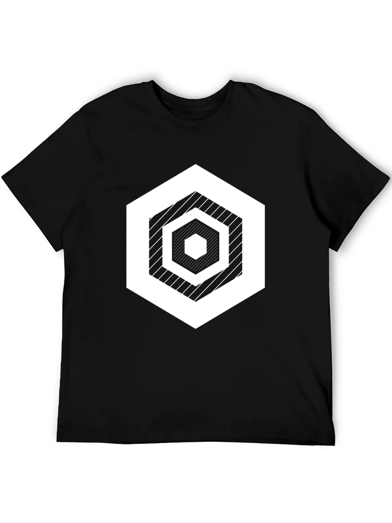 Geometric Hexagon Graphic Print Black T-Shirt