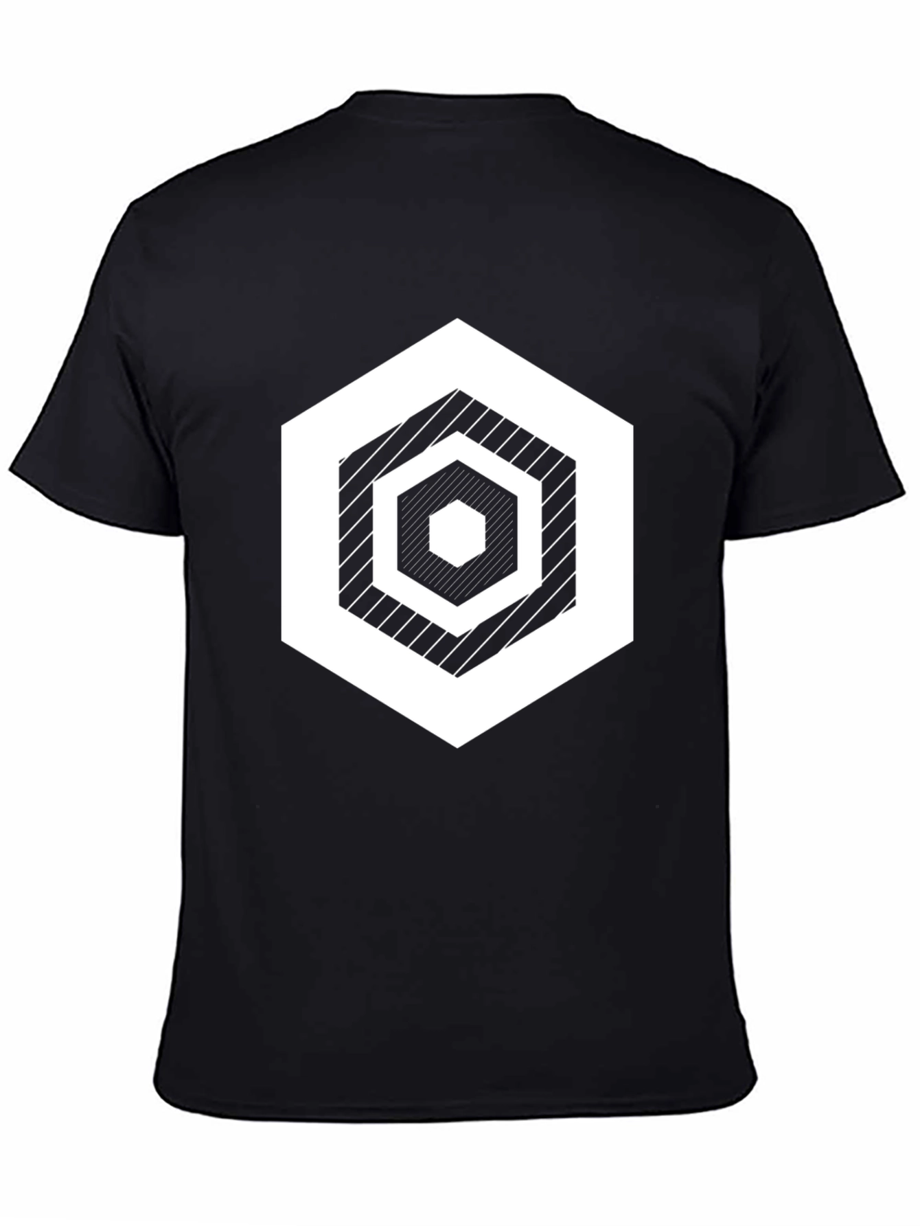 Geometric Hexagon Graphic Print Black T-Shirt