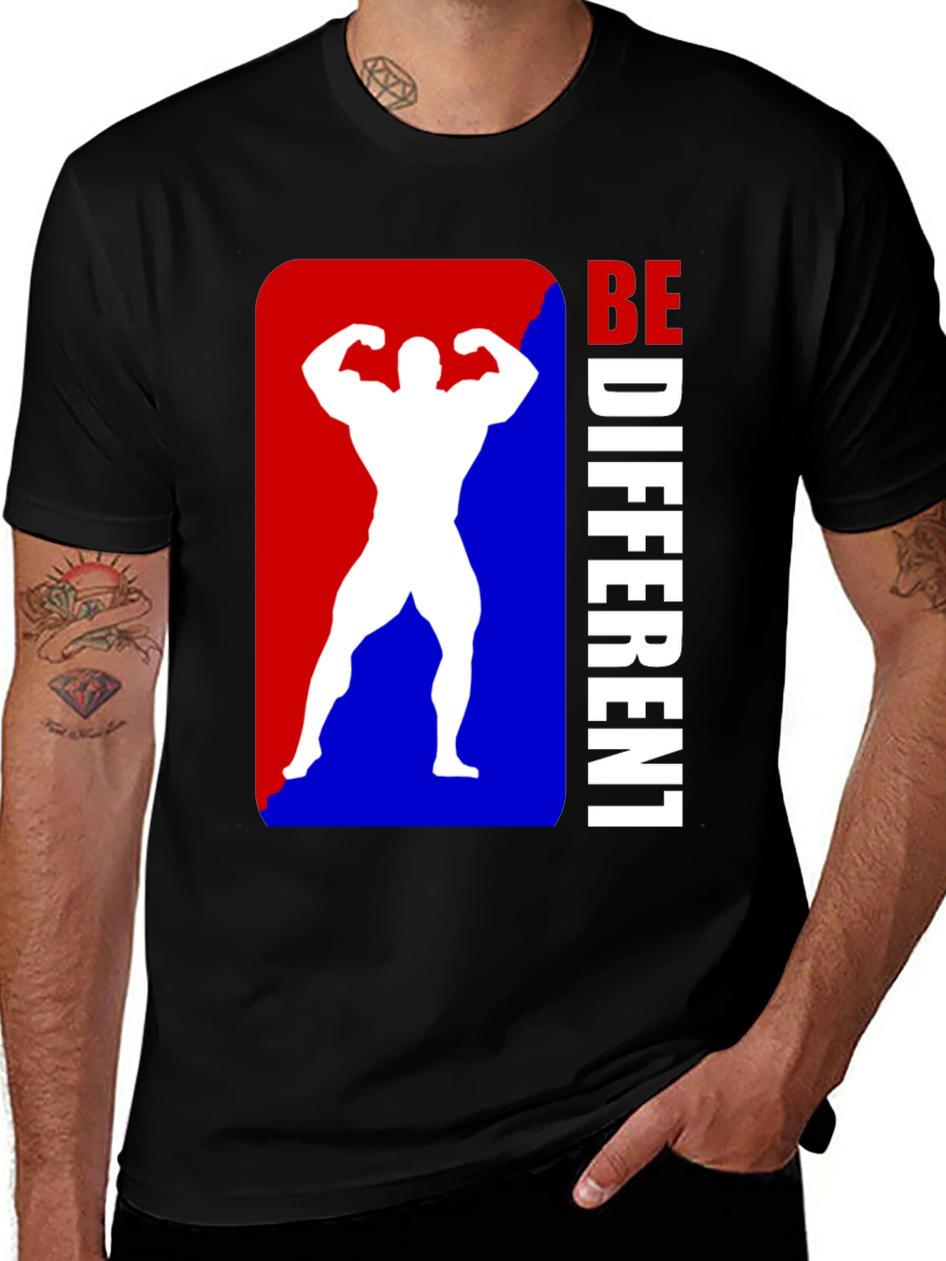 Be Different Bodybuilder Graphic Tee - Black