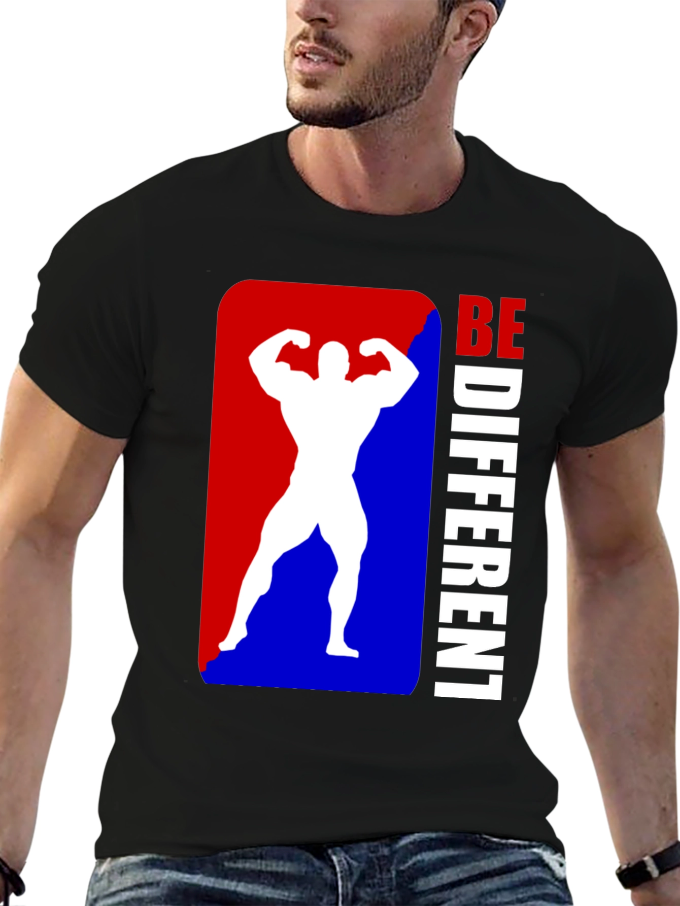 Be Different Bodybuilder Graphic Tee - Black