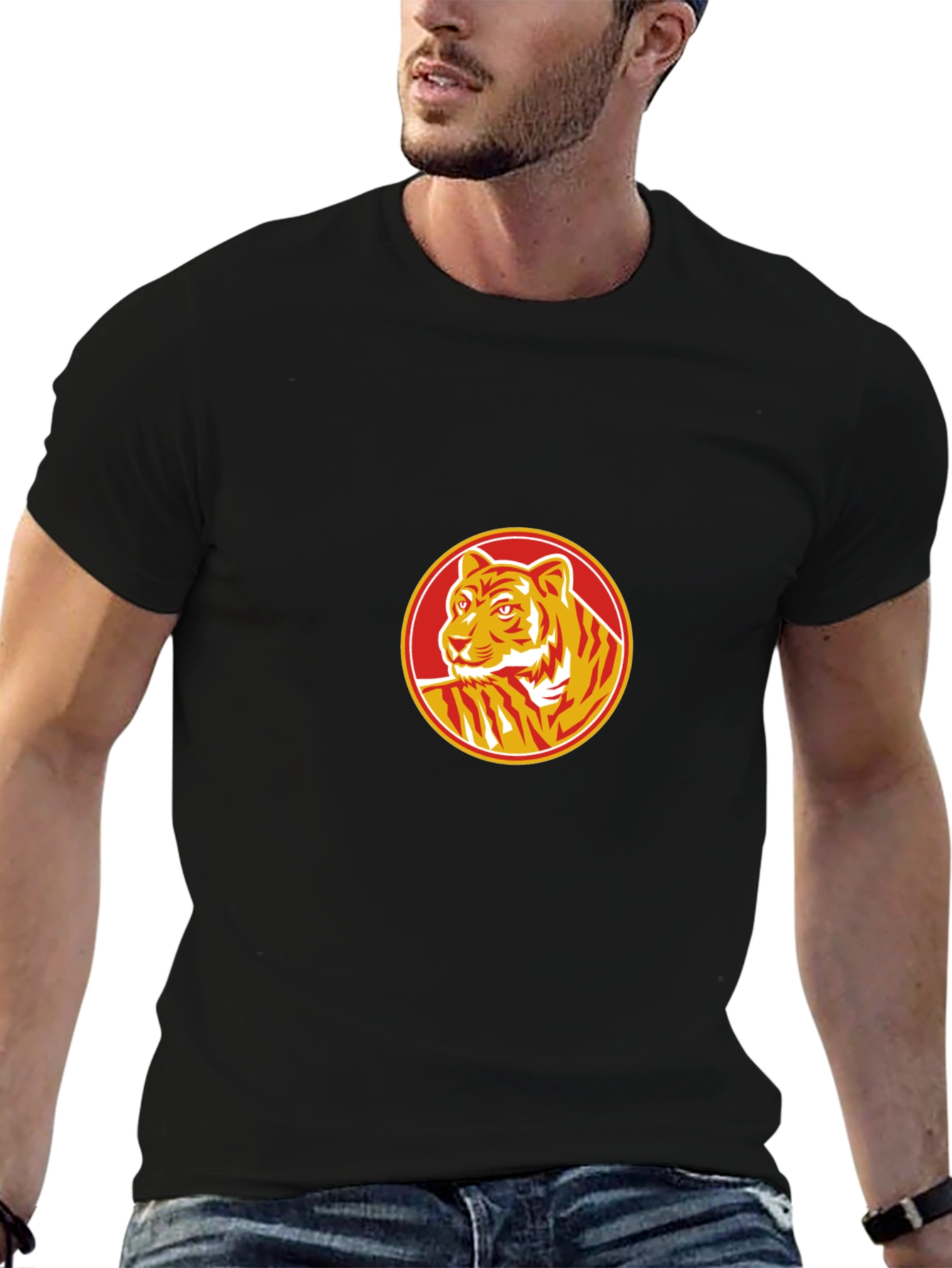 Tiger Circle Graphic Black T-Shirt