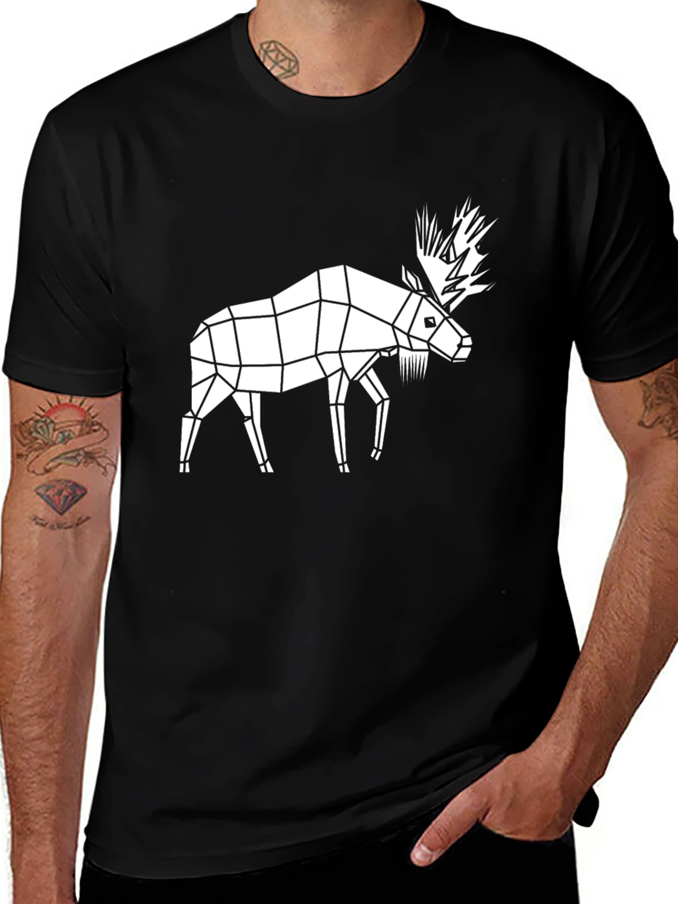 Geometric Moose Graphic Tee - Black