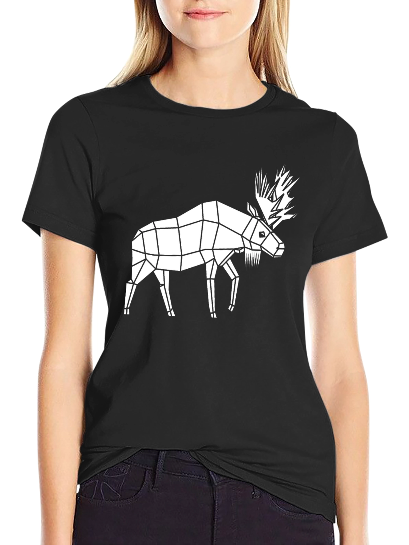 Geometric Moose Graphic Tee - Black