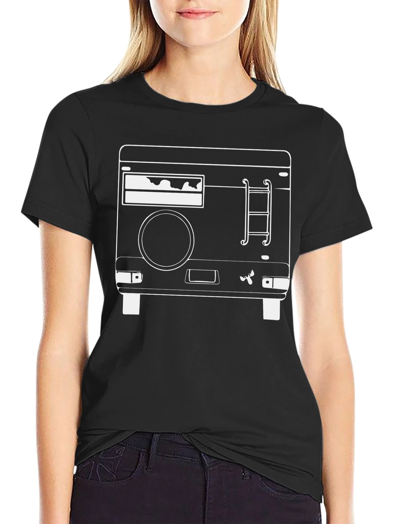 Retro Van T-Shirt - Black White Line Art