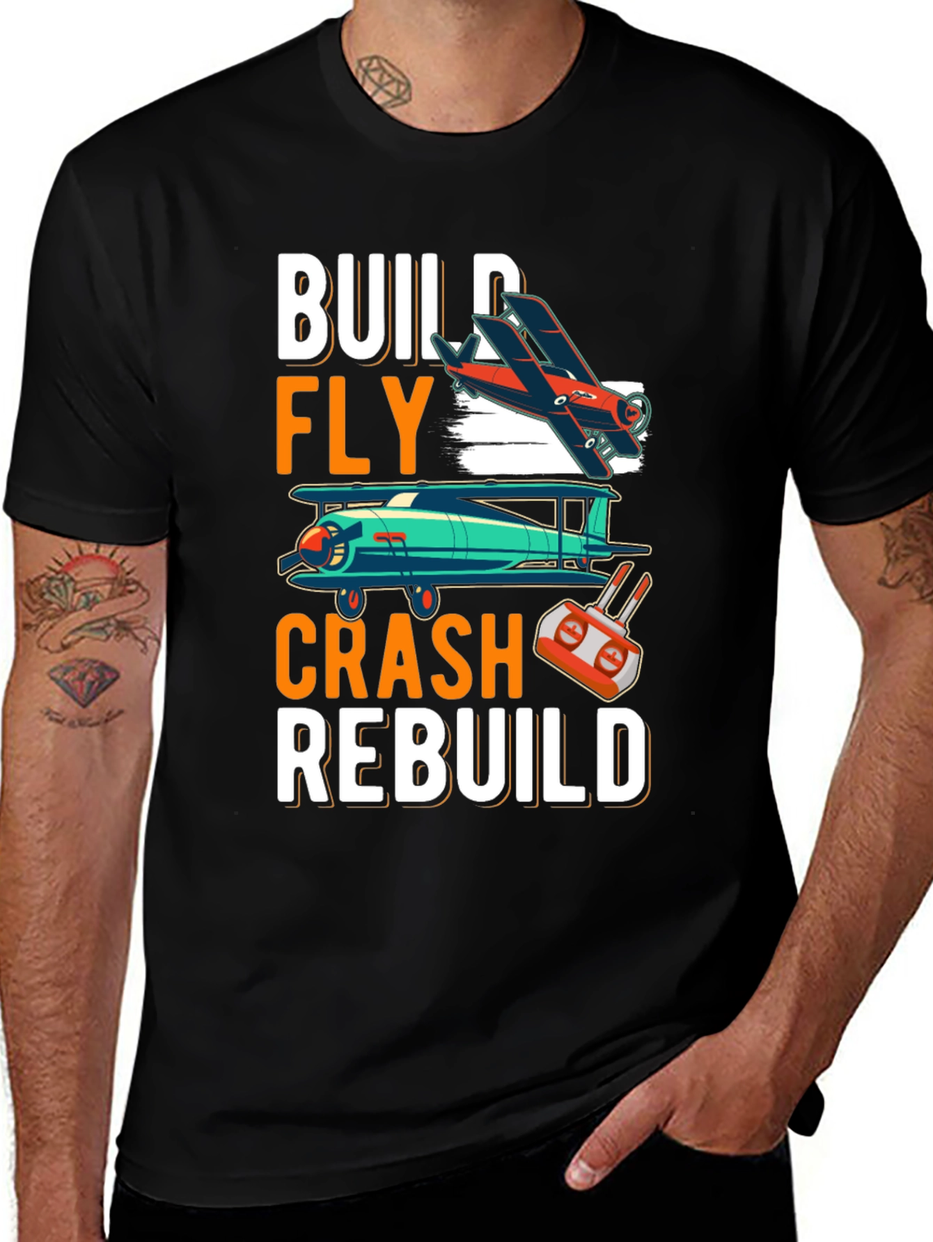 Build Fly Crash Rebuild T-Shirt - Aviation Enthusiast Tee