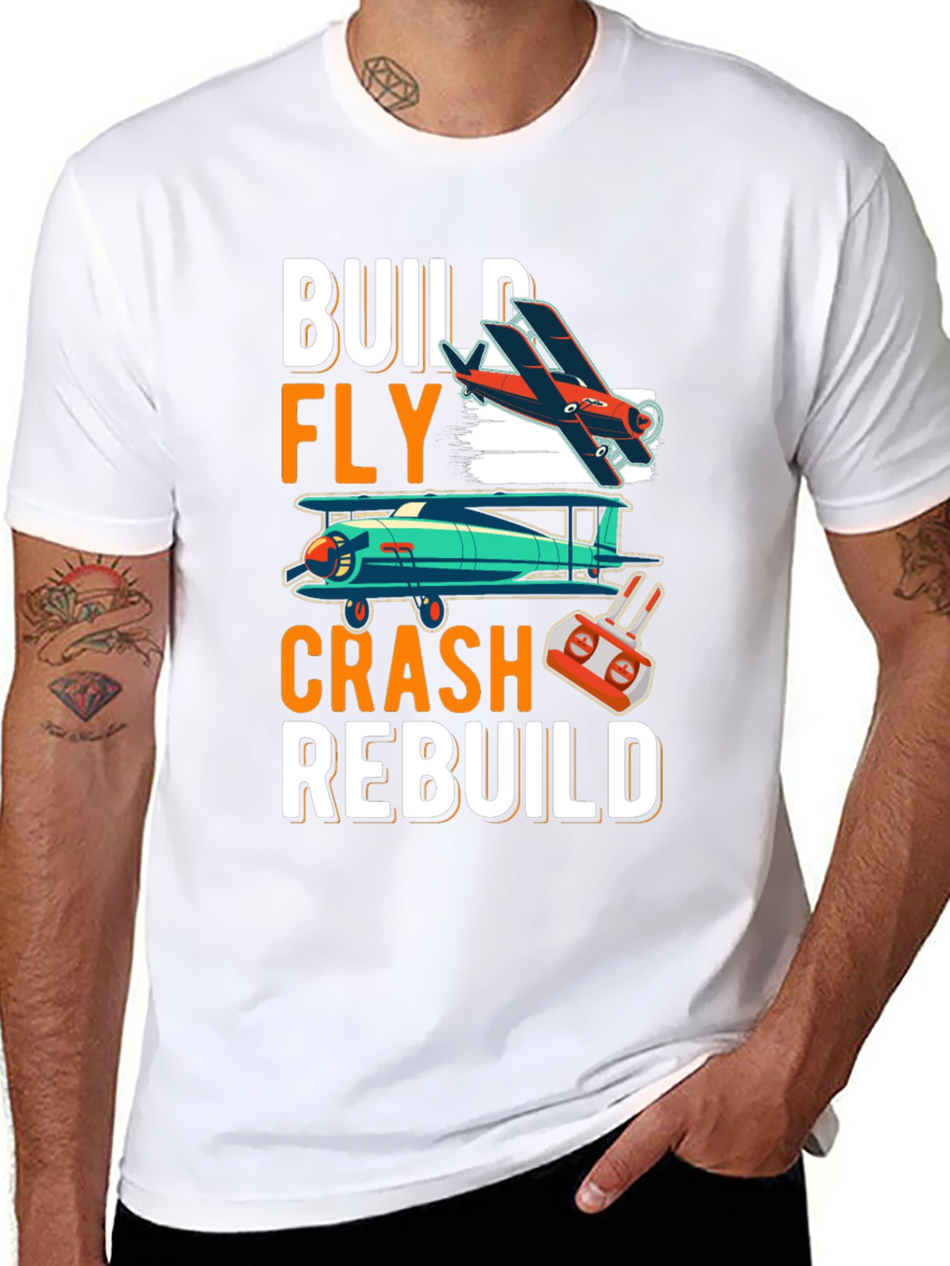 Build Fly Crash Rebuild T-Shirt - Aviation Enthusiast Tee