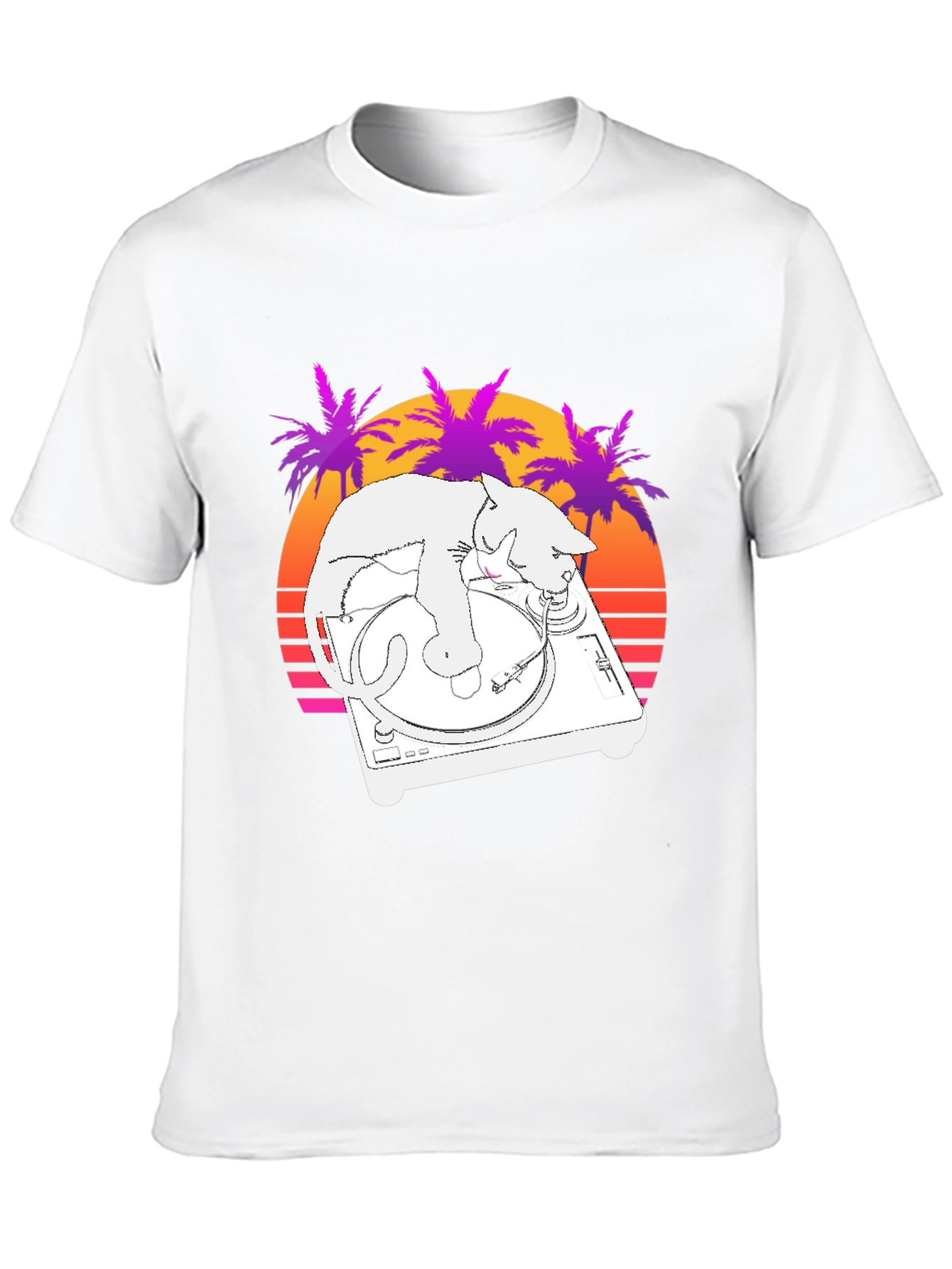 DJ Cat T-Shirt - Retro Sunset Style