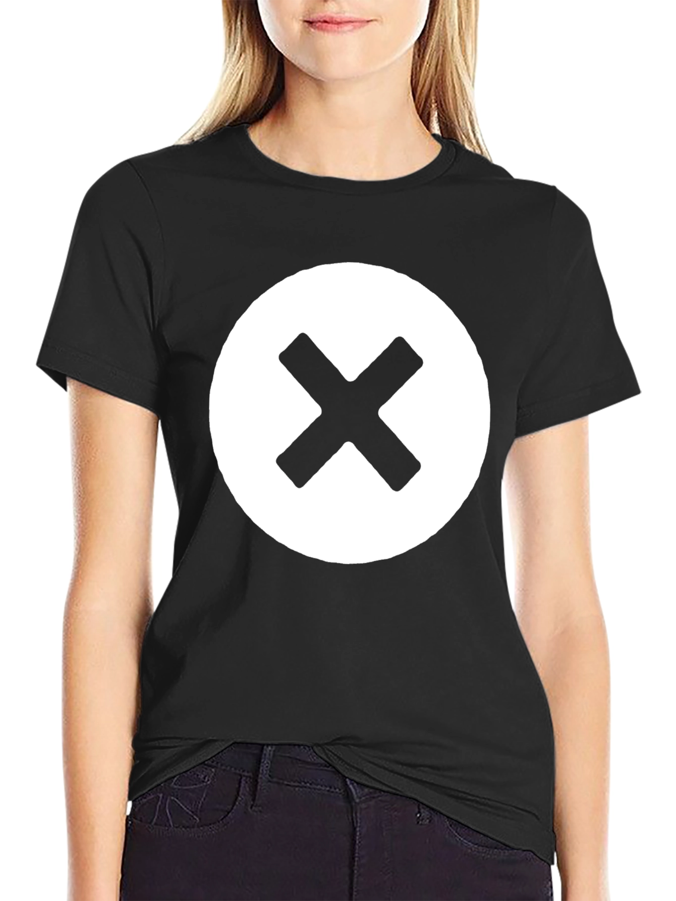 Black T-Shirt with White X Circle Design