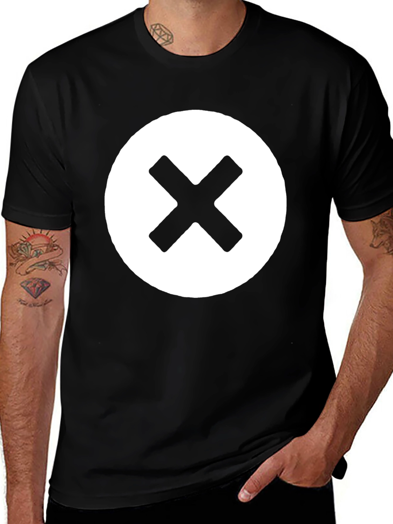 Black T-Shirt with White X Circle Design