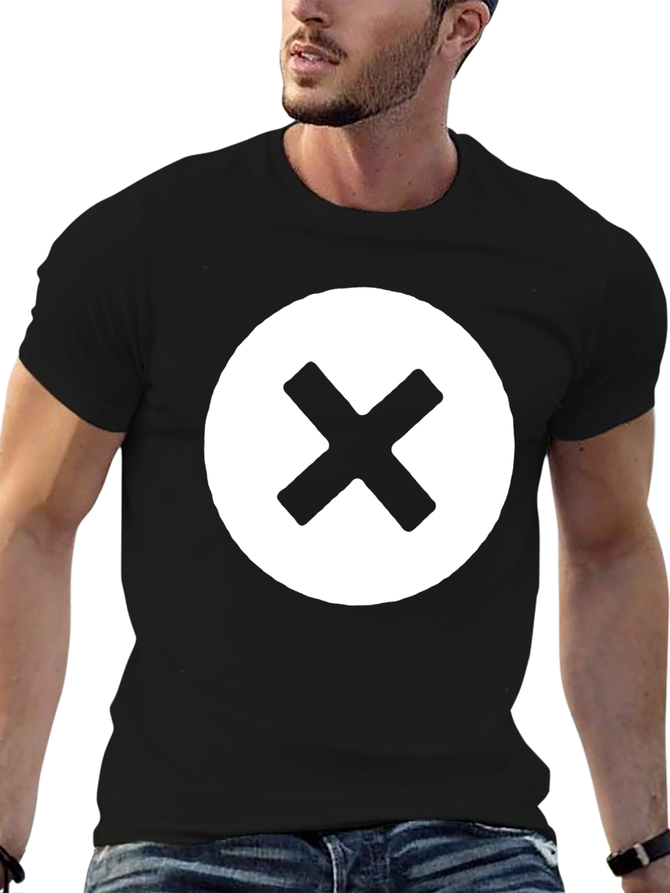 Black T-Shirt with White X Circle Design