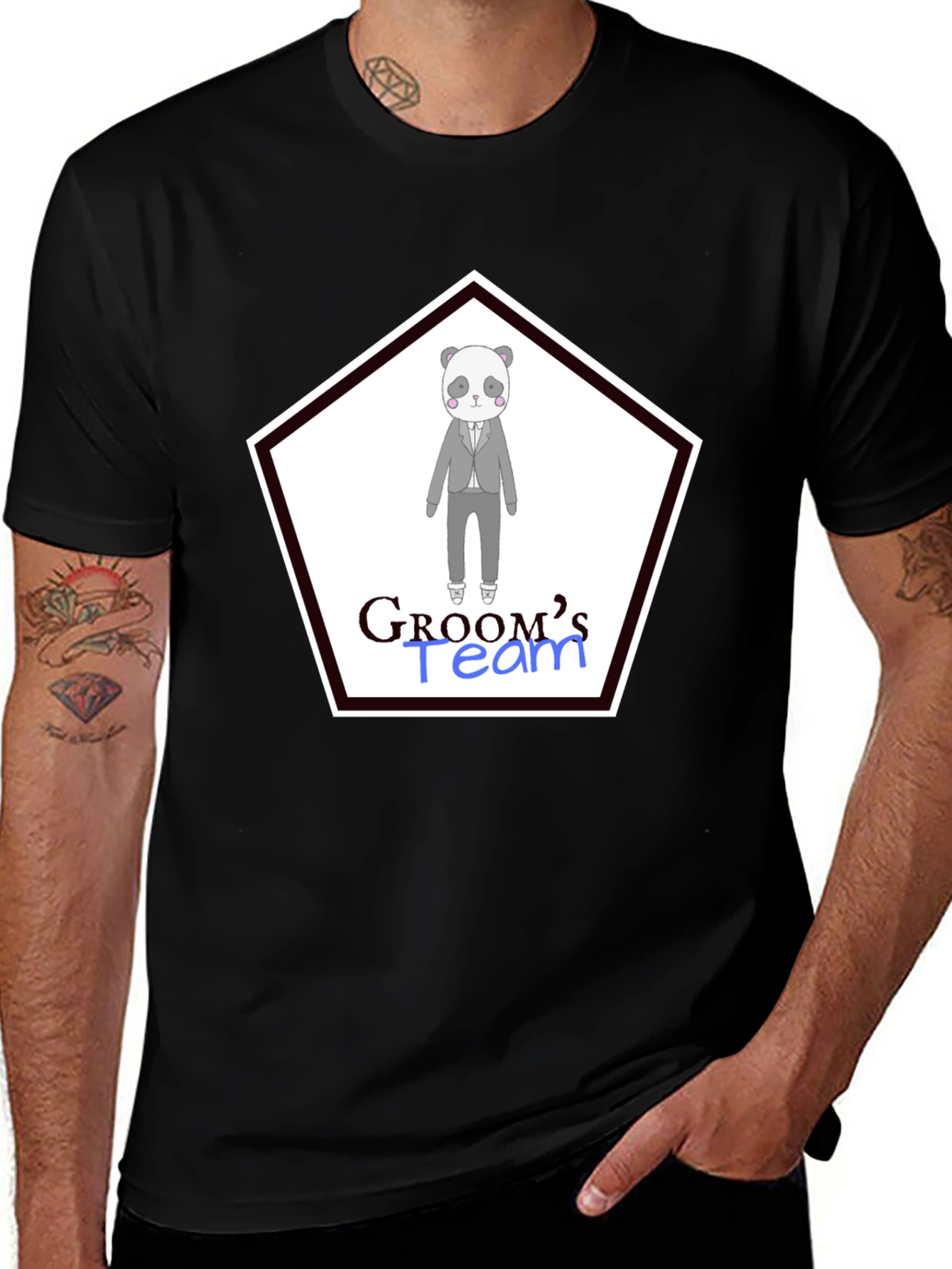 Grooms Team Panda Bear Wedding T-Shirt