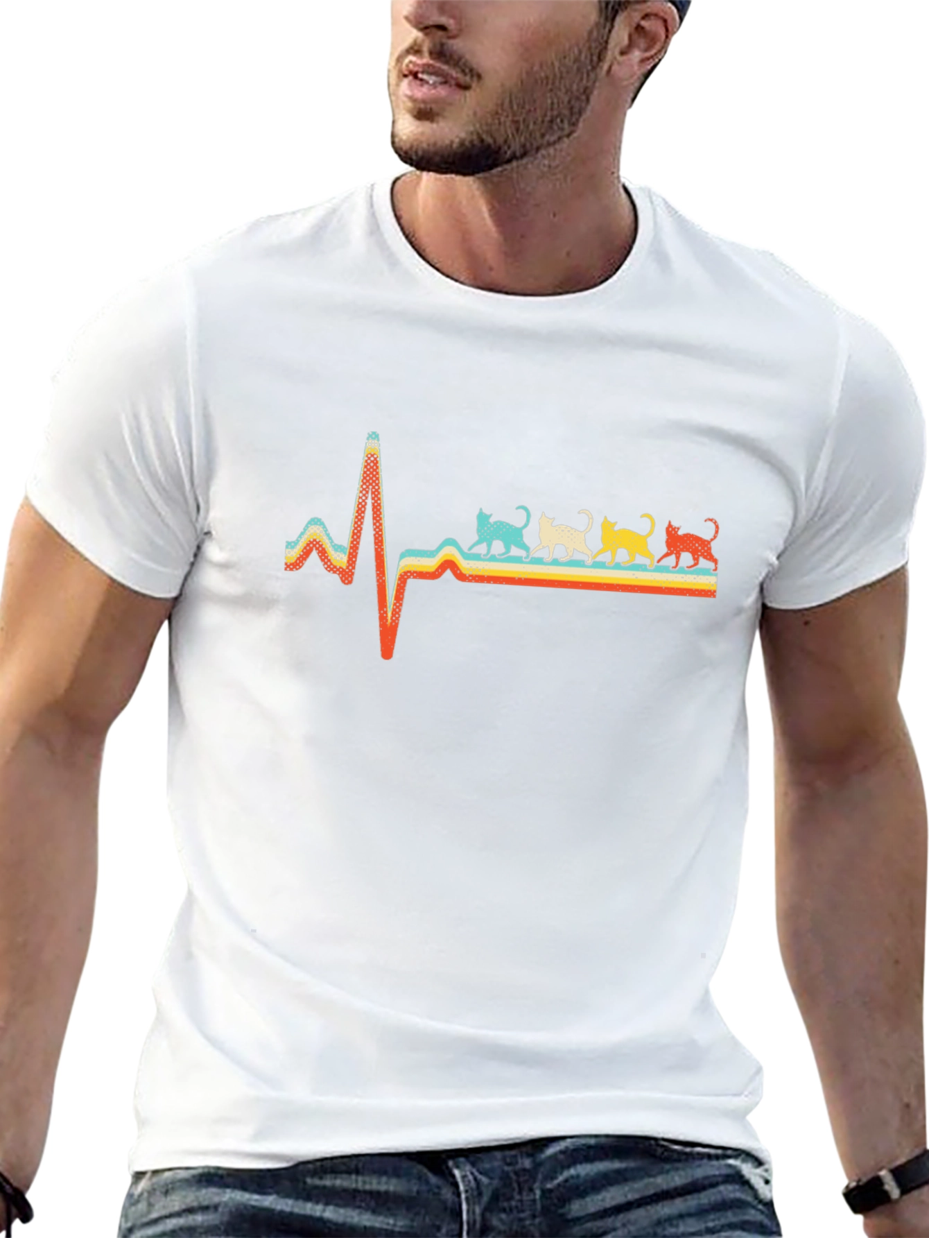 Retro Cat Heartbeat Graphic Tee