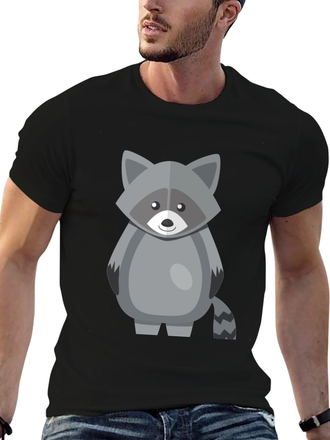Cute Raccoon Graphic Tee - Black Cotton Shirt