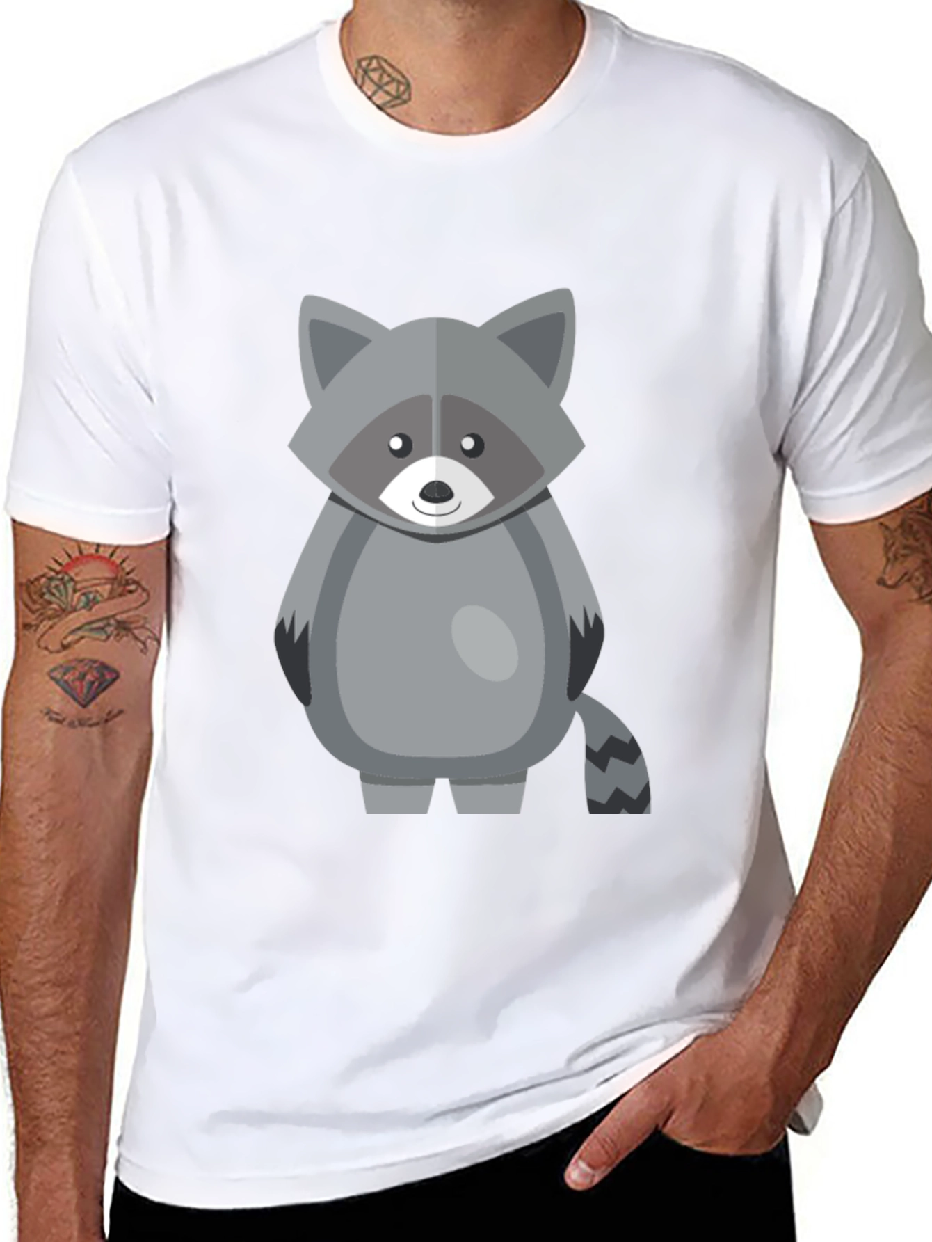 Cute Raccoon Graphic Tee - Black Cotton Shirt