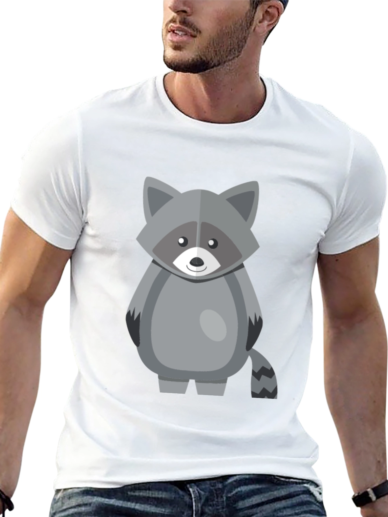 Cute Raccoon Graphic Tee - Black Cotton Shirt