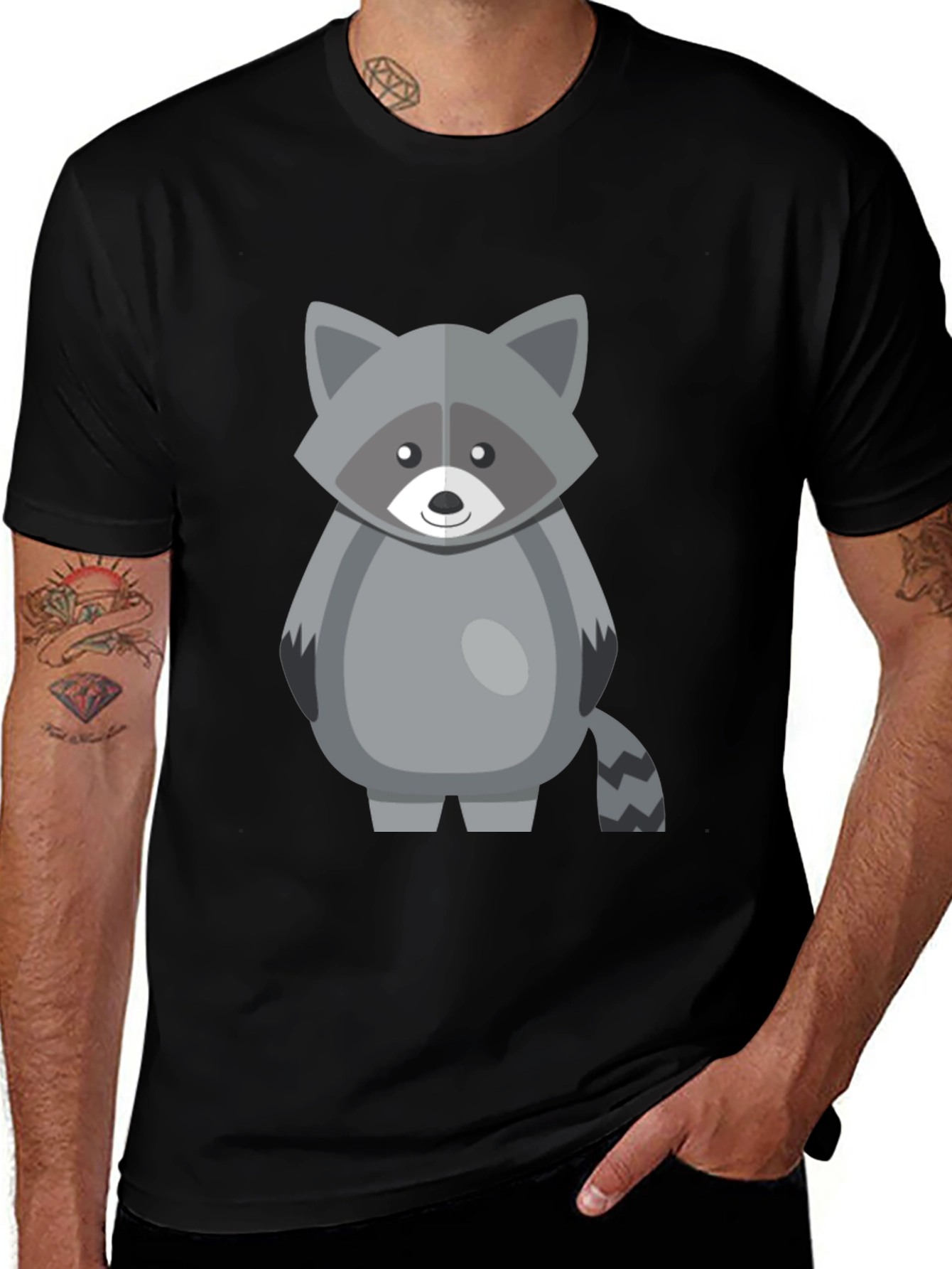 Cute Raccoon Graphic Tee - Black Cotton Shirt
