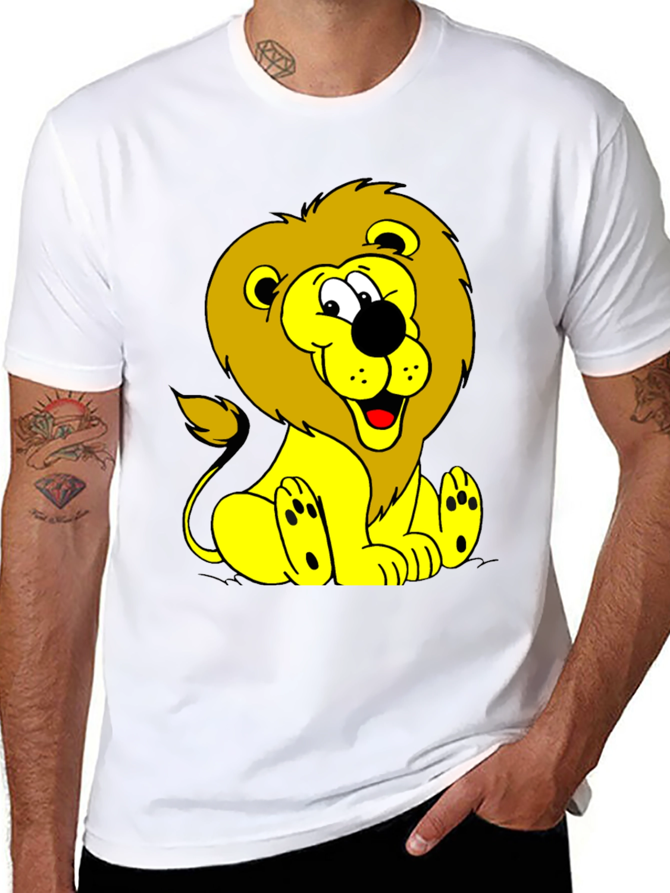 Cartoon Lion Graphic Tee - Black