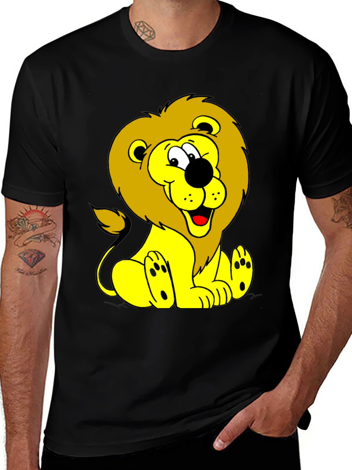 Cartoon Lion Graphic Tee - Black