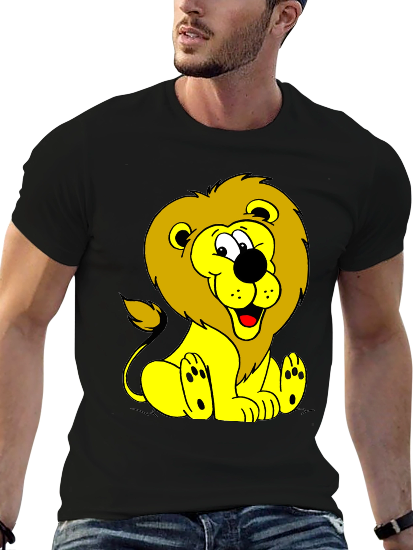Cartoon Lion Graphic Tee - Black