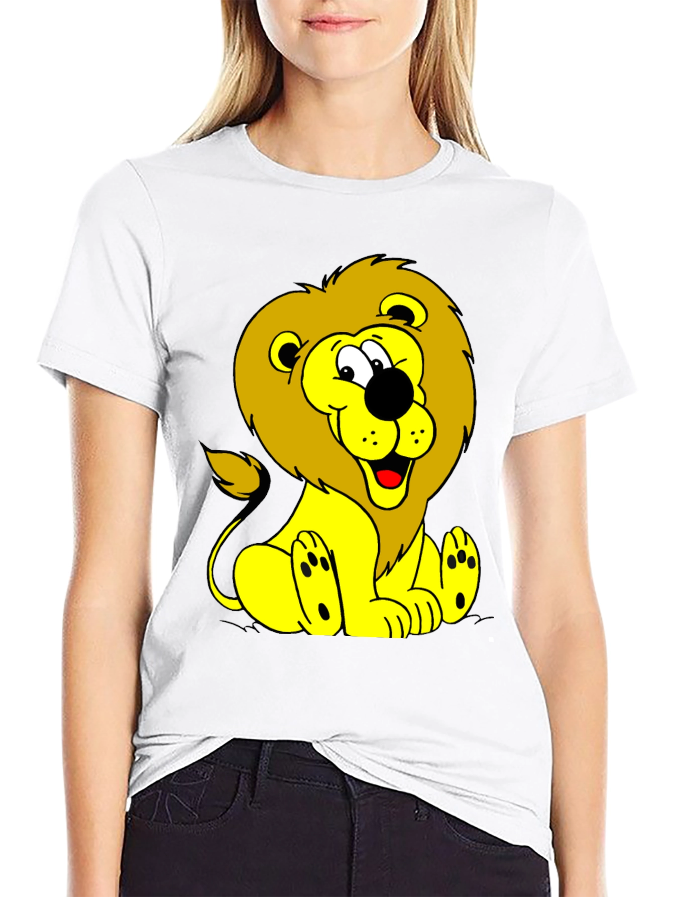 Cartoon Lion Graphic Tee - Black