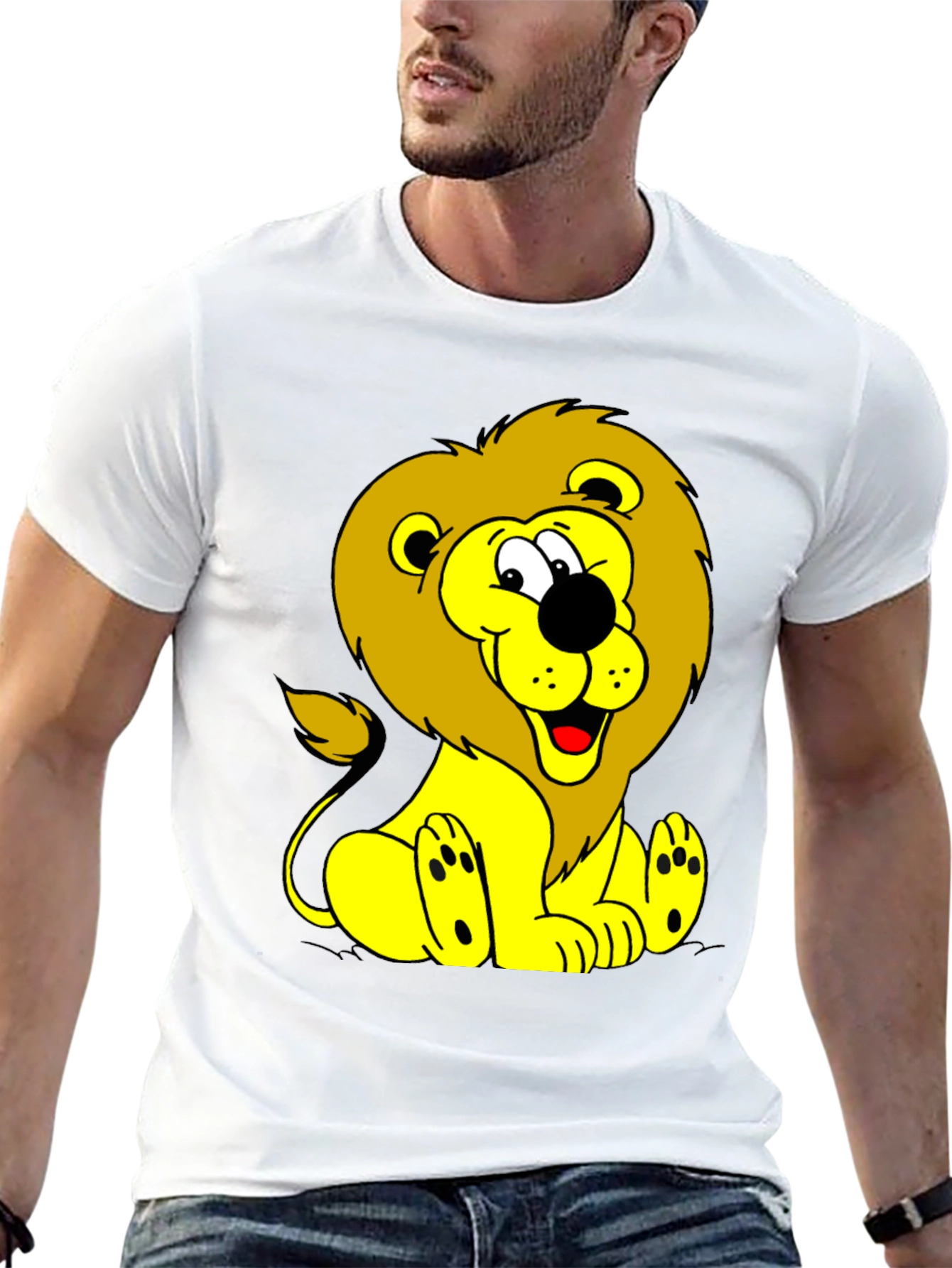 Cartoon Lion Graphic Tee - Black