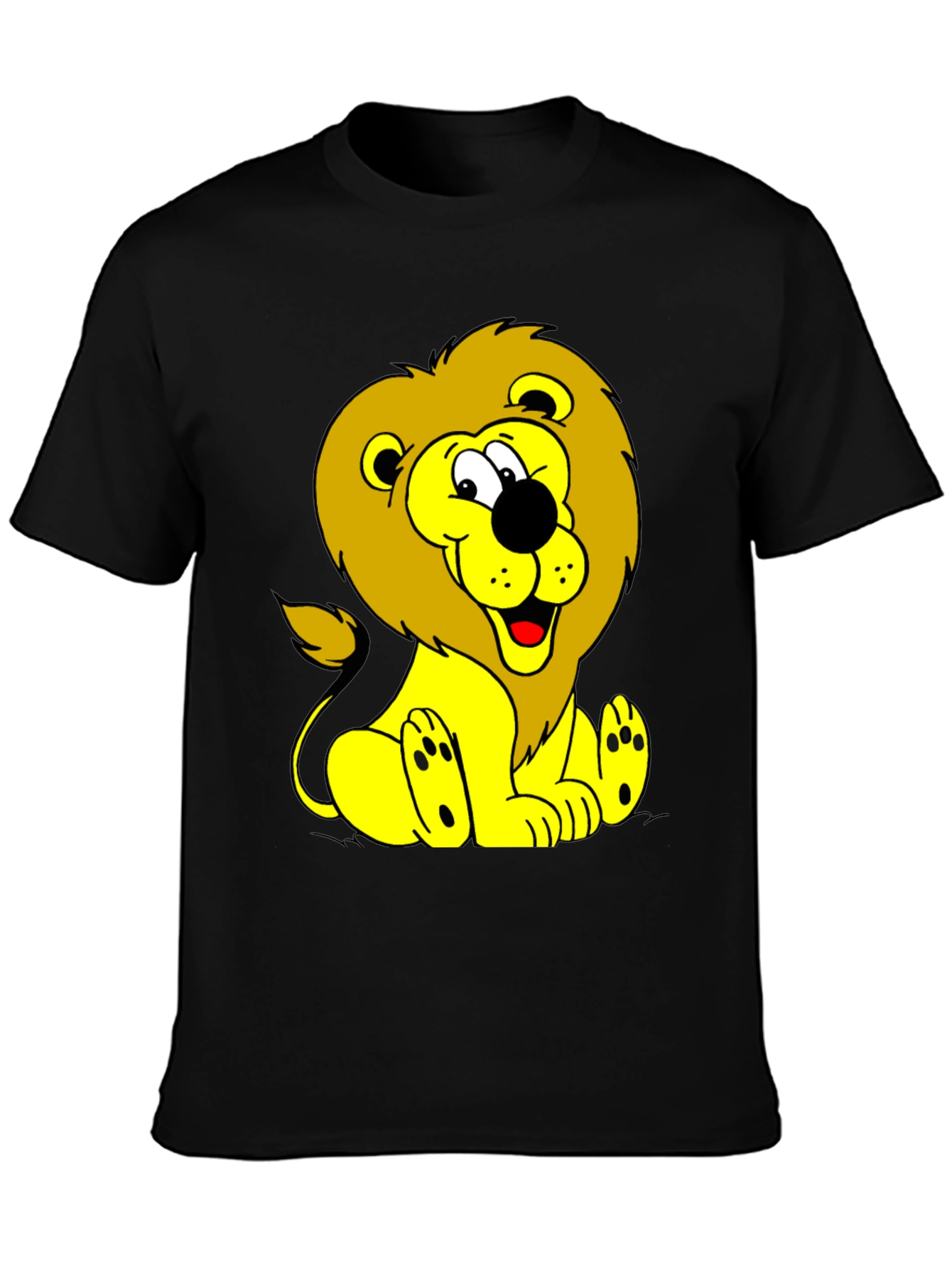 Cartoon Lion Graphic Tee - Black
