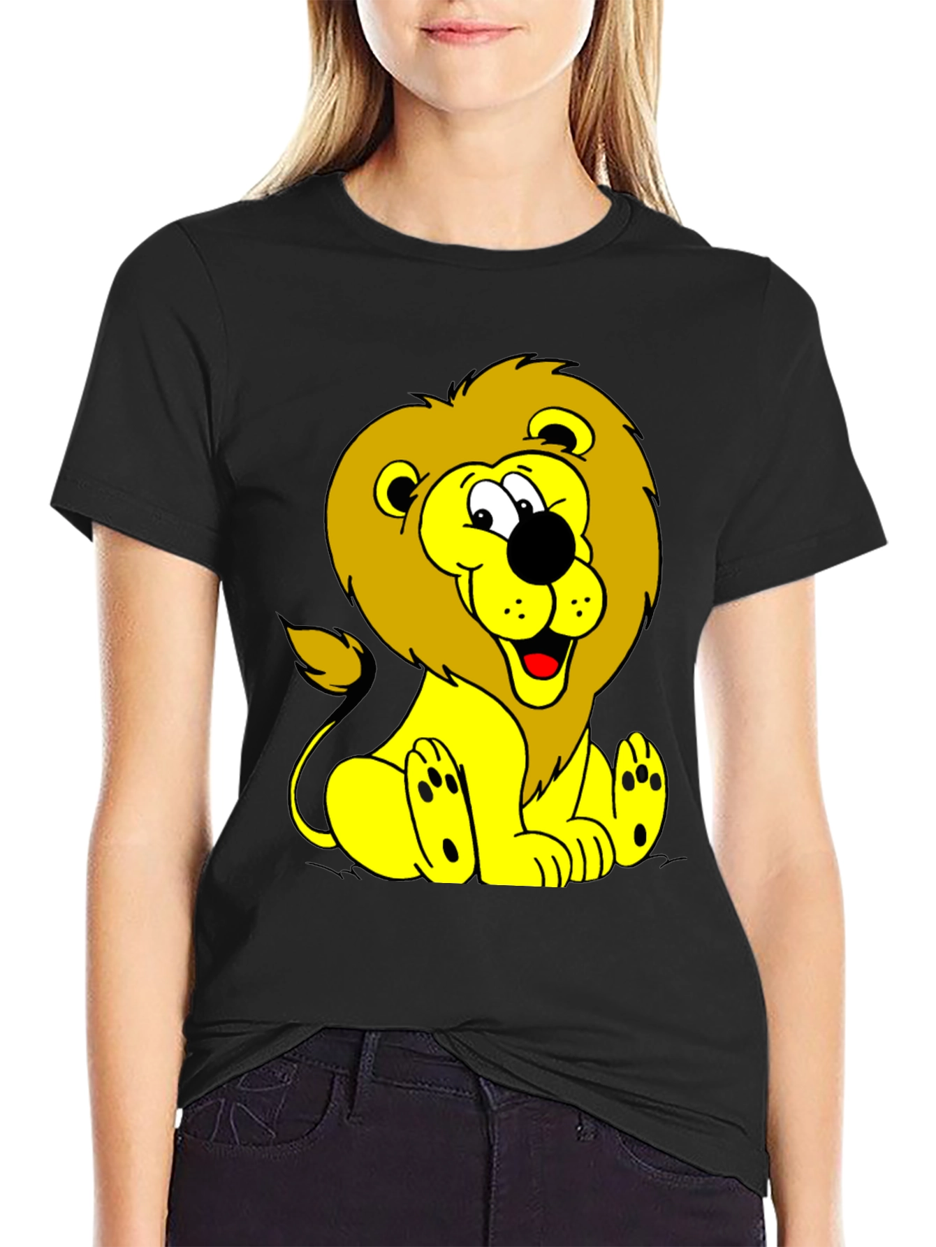 Cartoon Lion Graphic Tee - Black