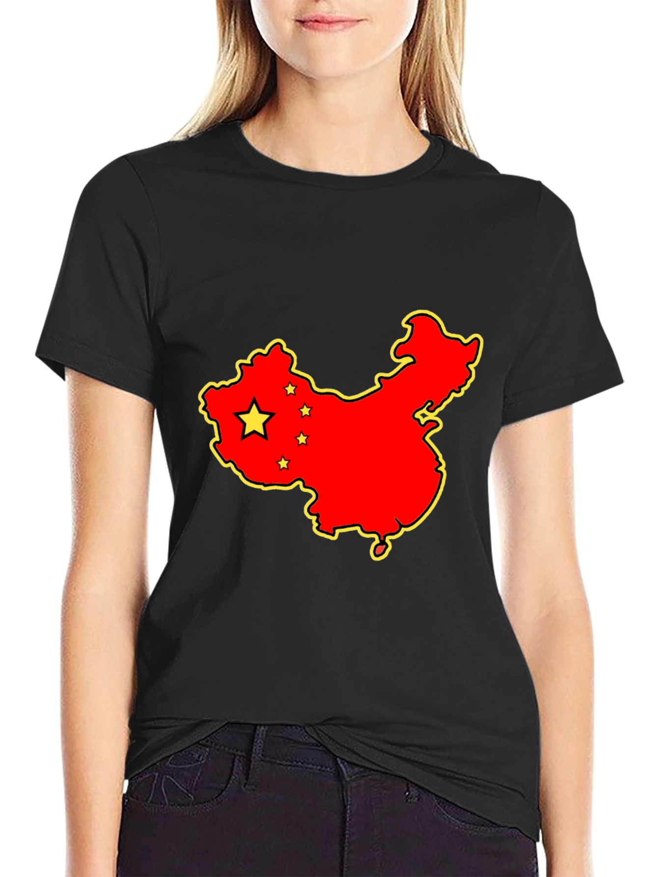 China Map Graphic Tee - Black Cotton T-Shirt